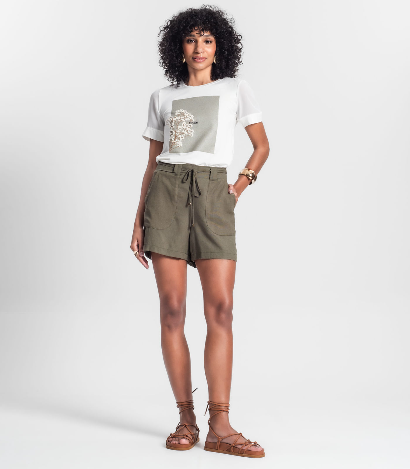 Blusa Feminina Manga Curta Rovitex Bege - Imagem 4