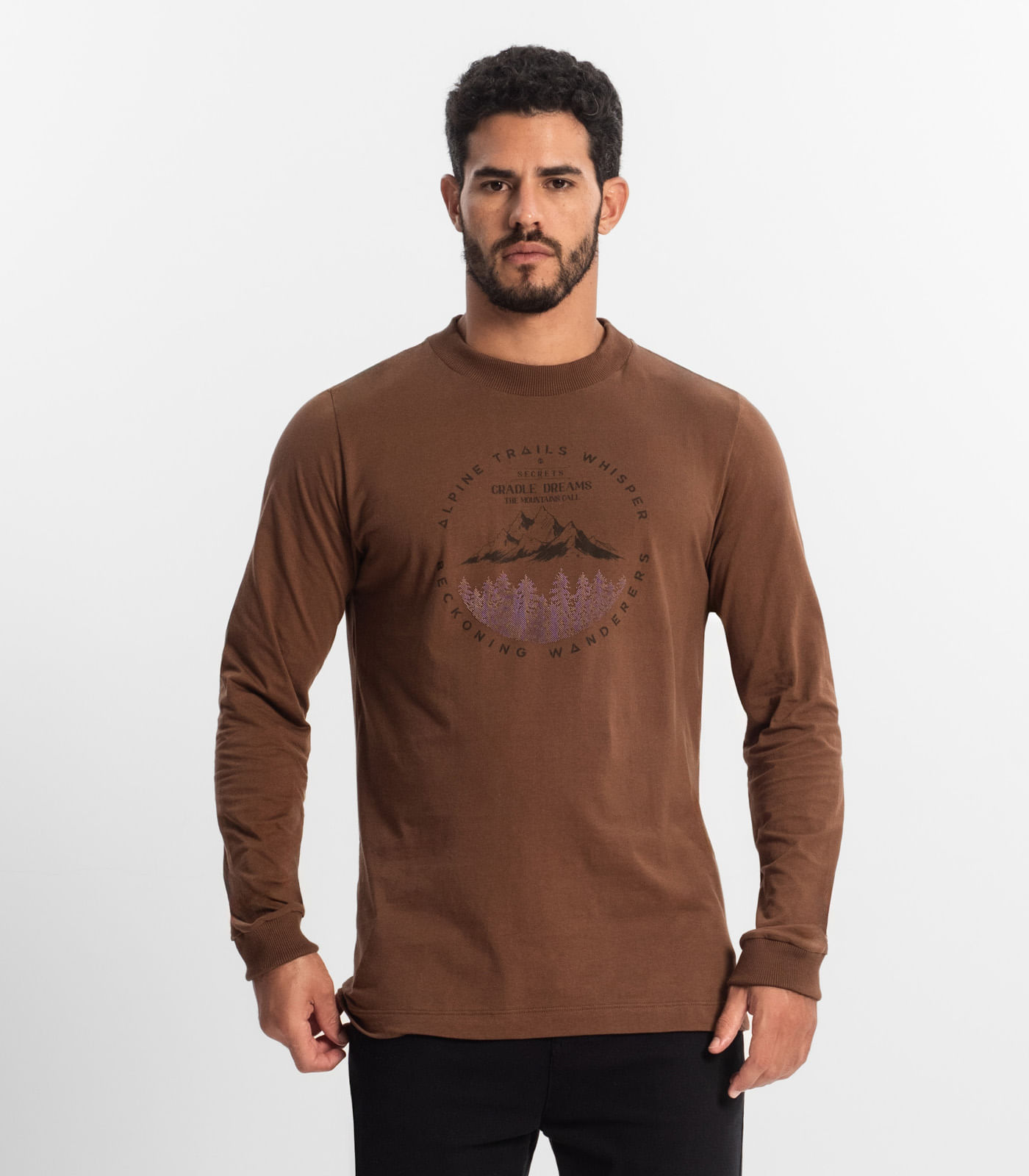 Camiseta Masculina Manga Longa Diametro Marrom