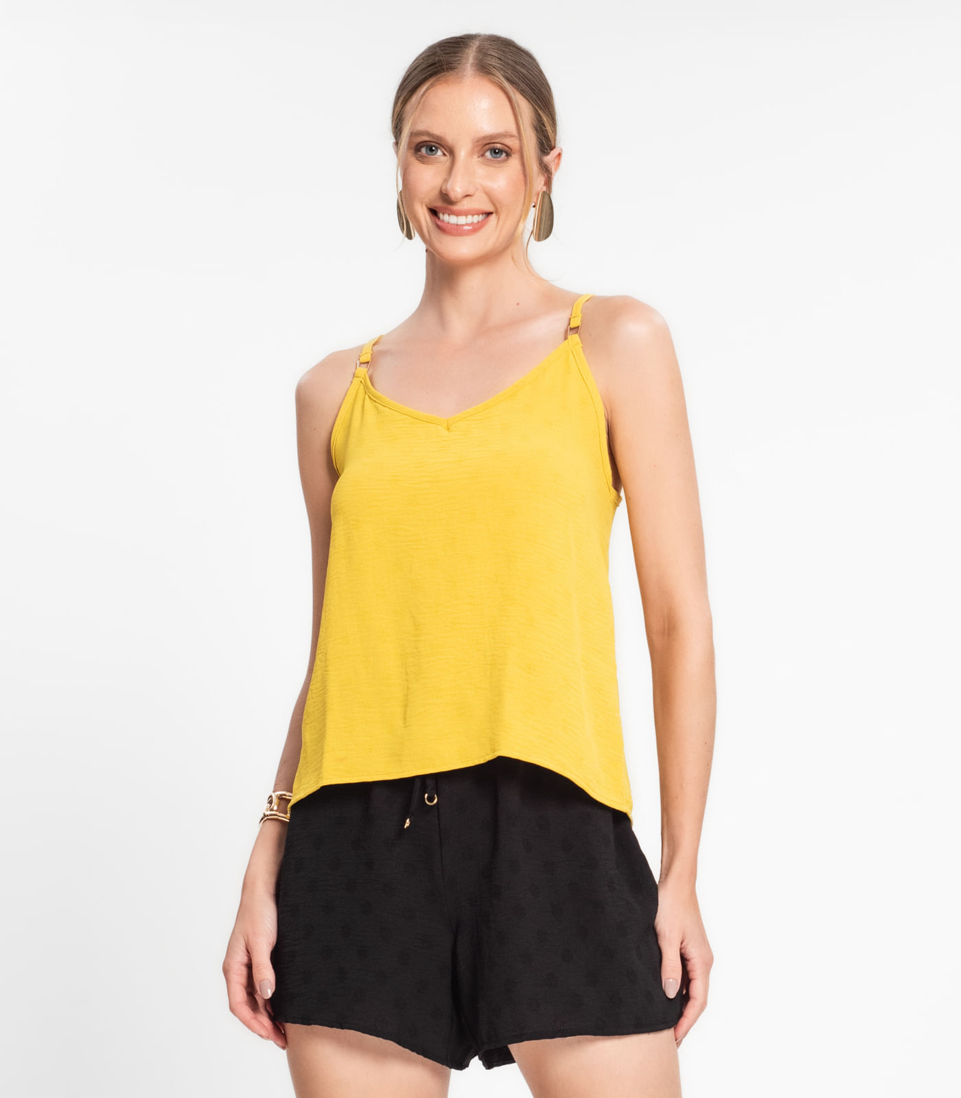 Blusa de Alça Regulável em Air Flow Poá Rovitex Amarelo - Imagem 2
