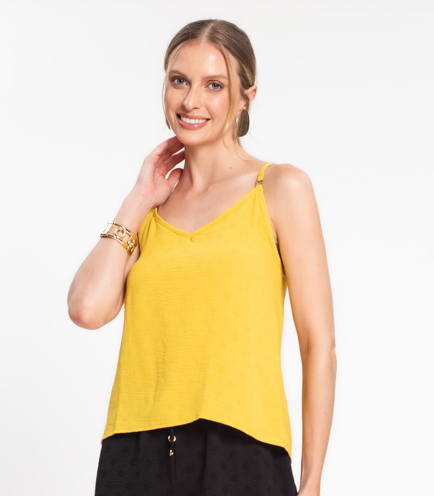 Blusa de Alça Regulável em Air Flow Poá Rovitex Amarelo - Imagem 3
