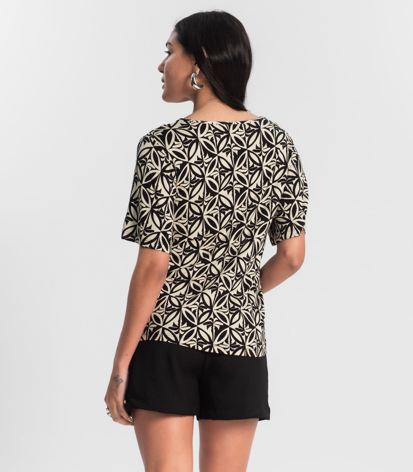Blusa Feminina Estampada Godê Rovitex Preto - Imagem 3