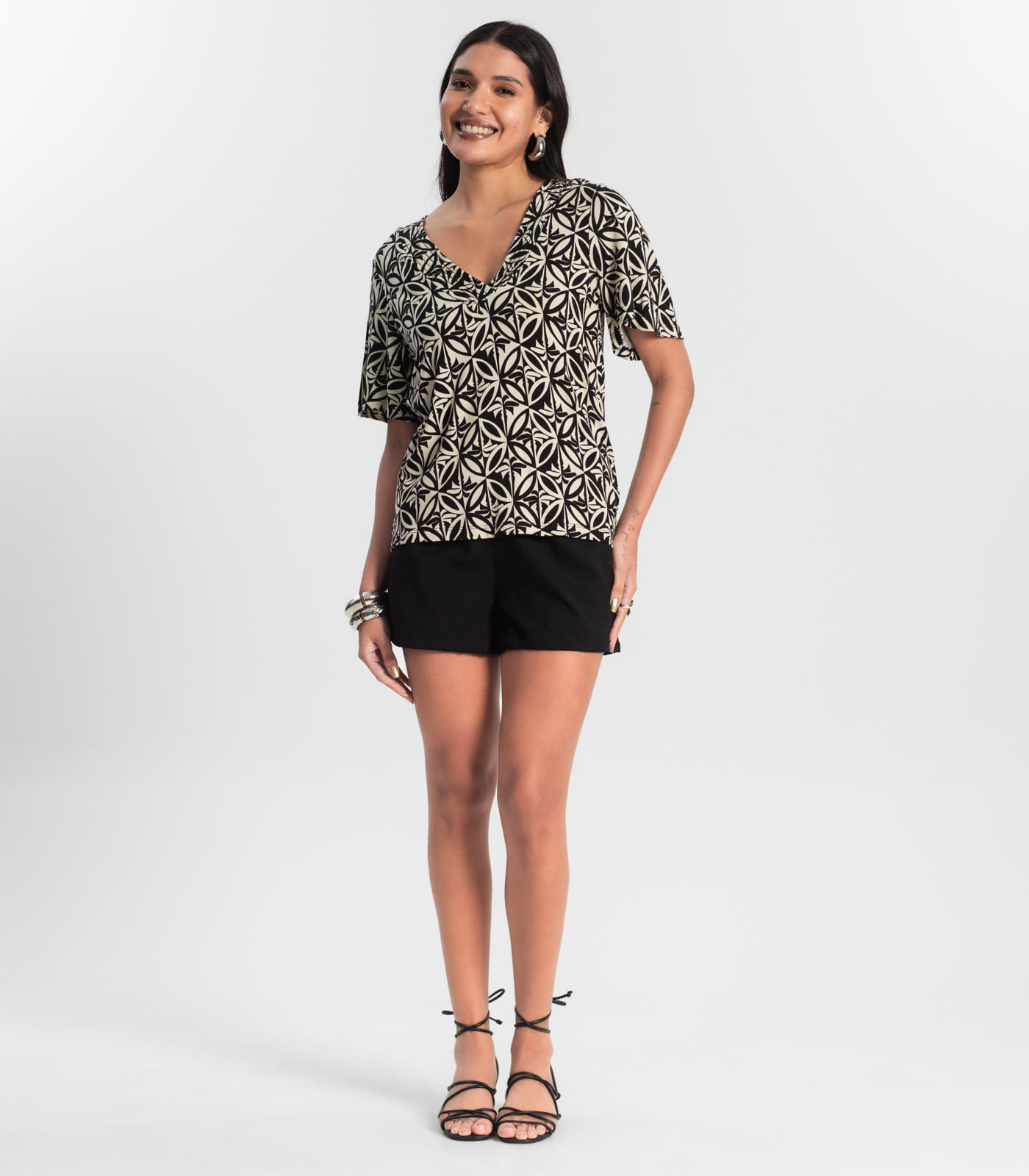 Blusa Feminina Estampada Godê Rovitex Preto - Imagem 4