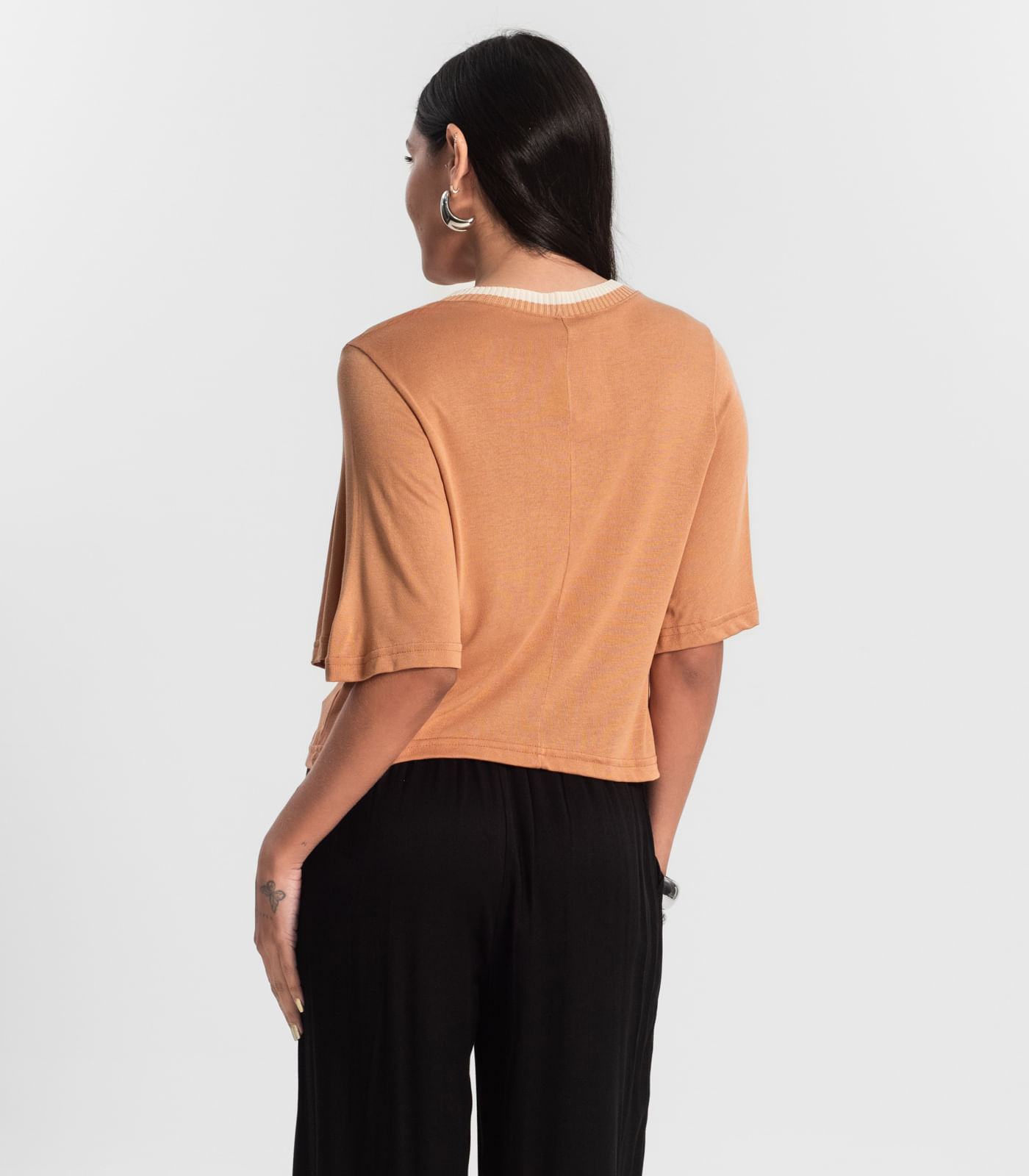 Camiseta Feminina Meia Malha Manga Fluída Rovitex Marrom - Imagem 3