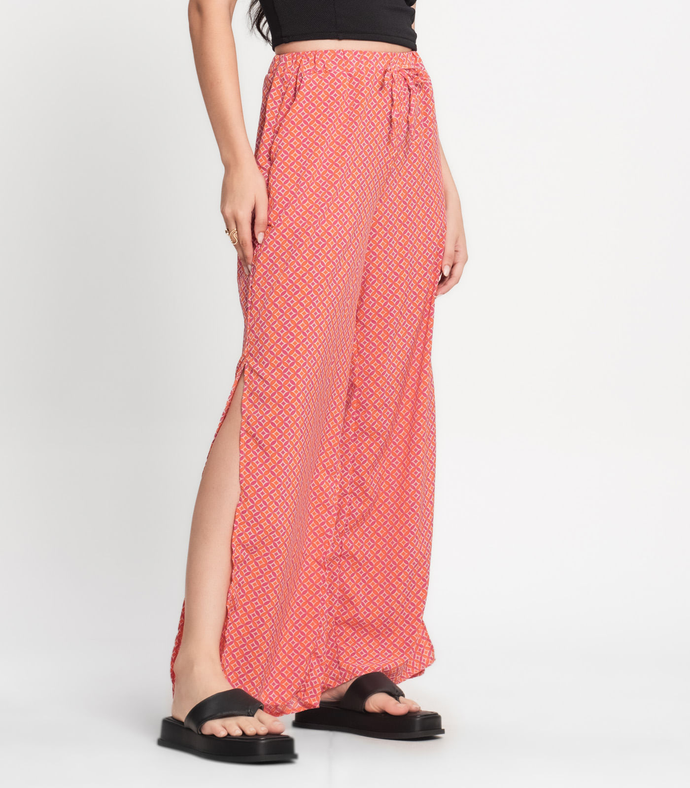 Conjunto Feminino Cropped e Calça Estampada Select Laranja - Imagem 3