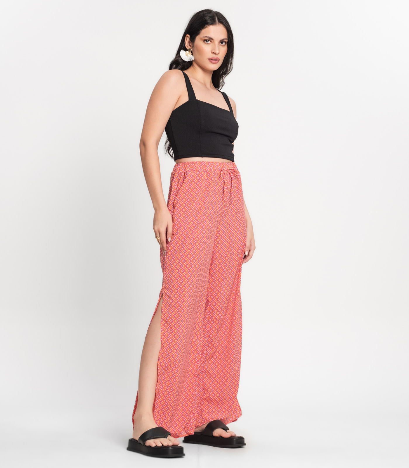 Conjunto Feminino Cropped e Calça Estampada Select Laranja - Imagem 5