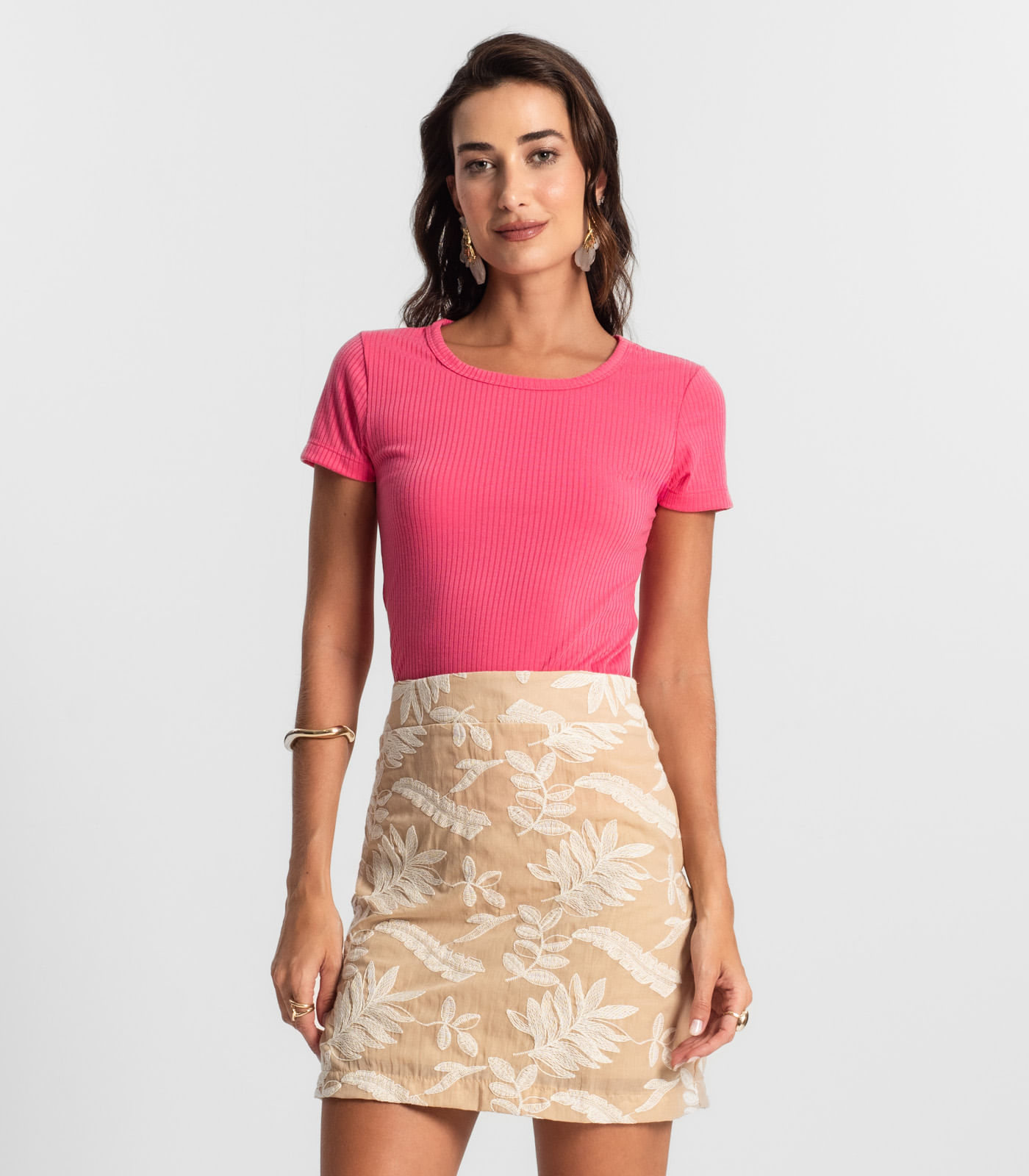 Blusa Feminina Manga Curta Canelada KO Rosa