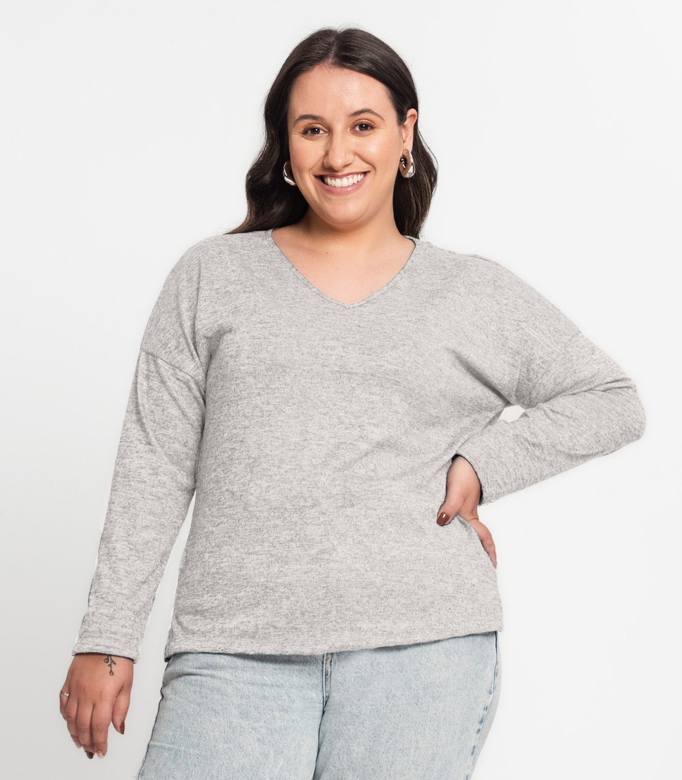 Blusa Feminina Plus Infinita Cor Cinza - Imagem 2