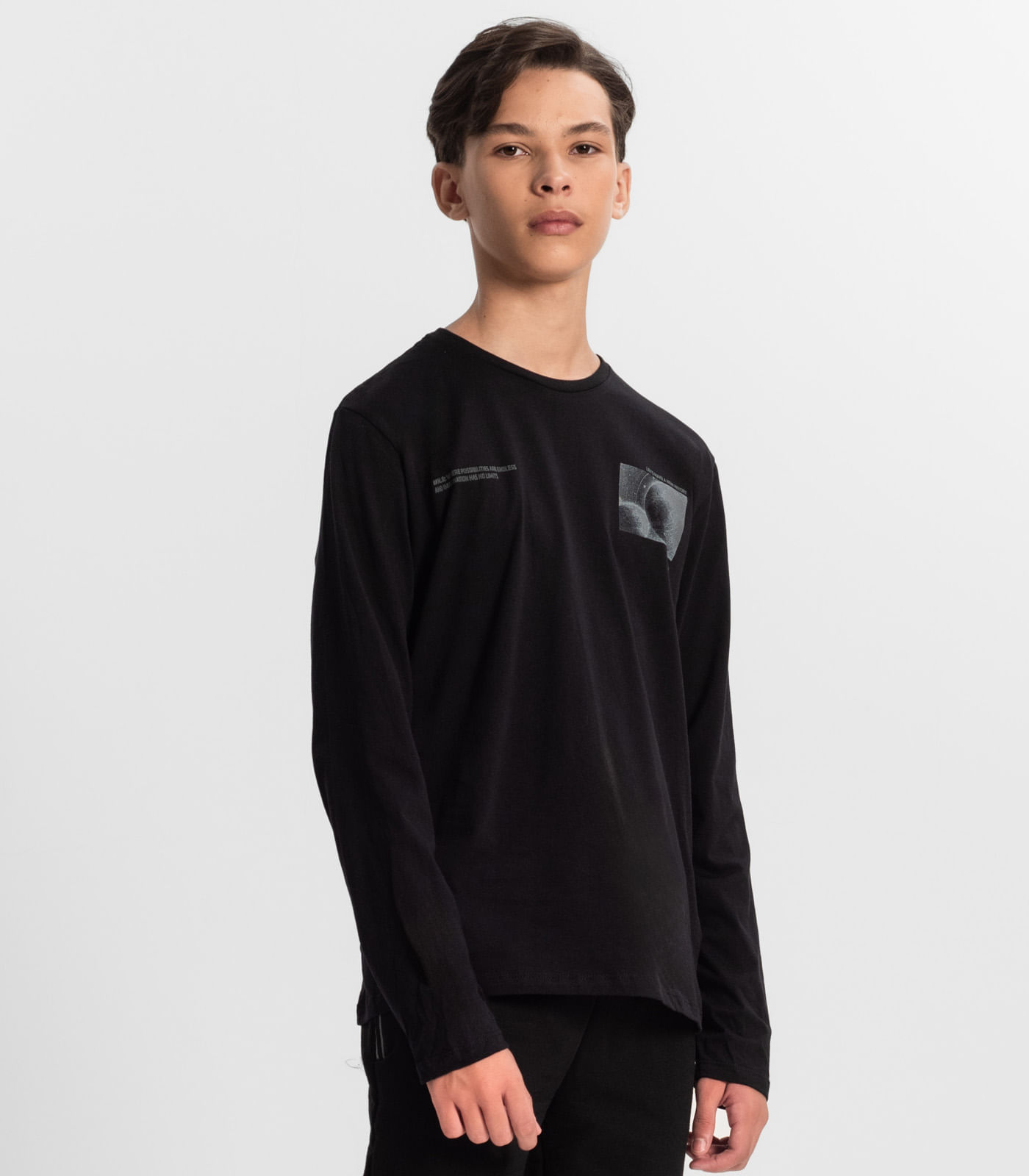 Camiseta Juvenil Menino Manga Longa Minty Preto - Imagem 2