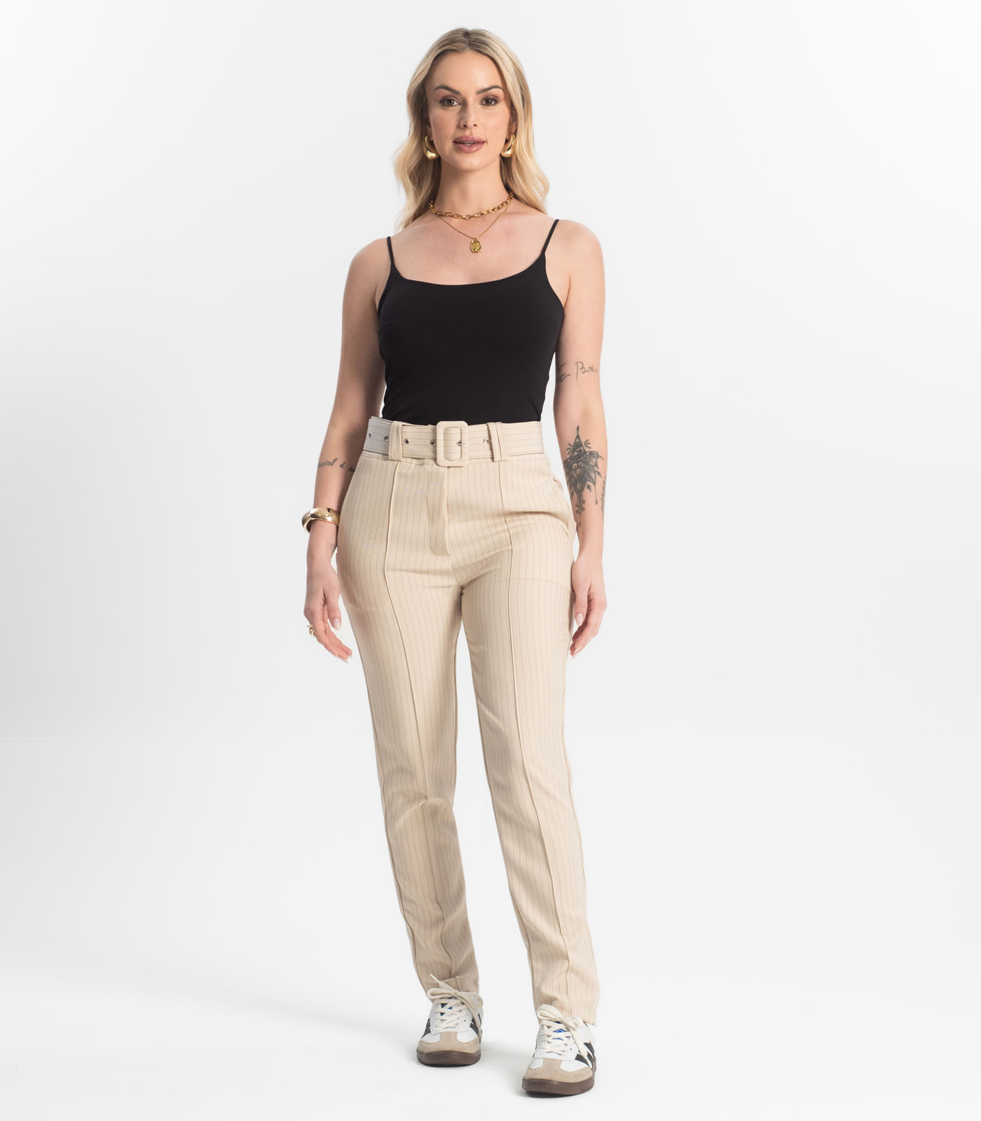 Calça Alfaiataria Tradicional Com Cinto Select Bege