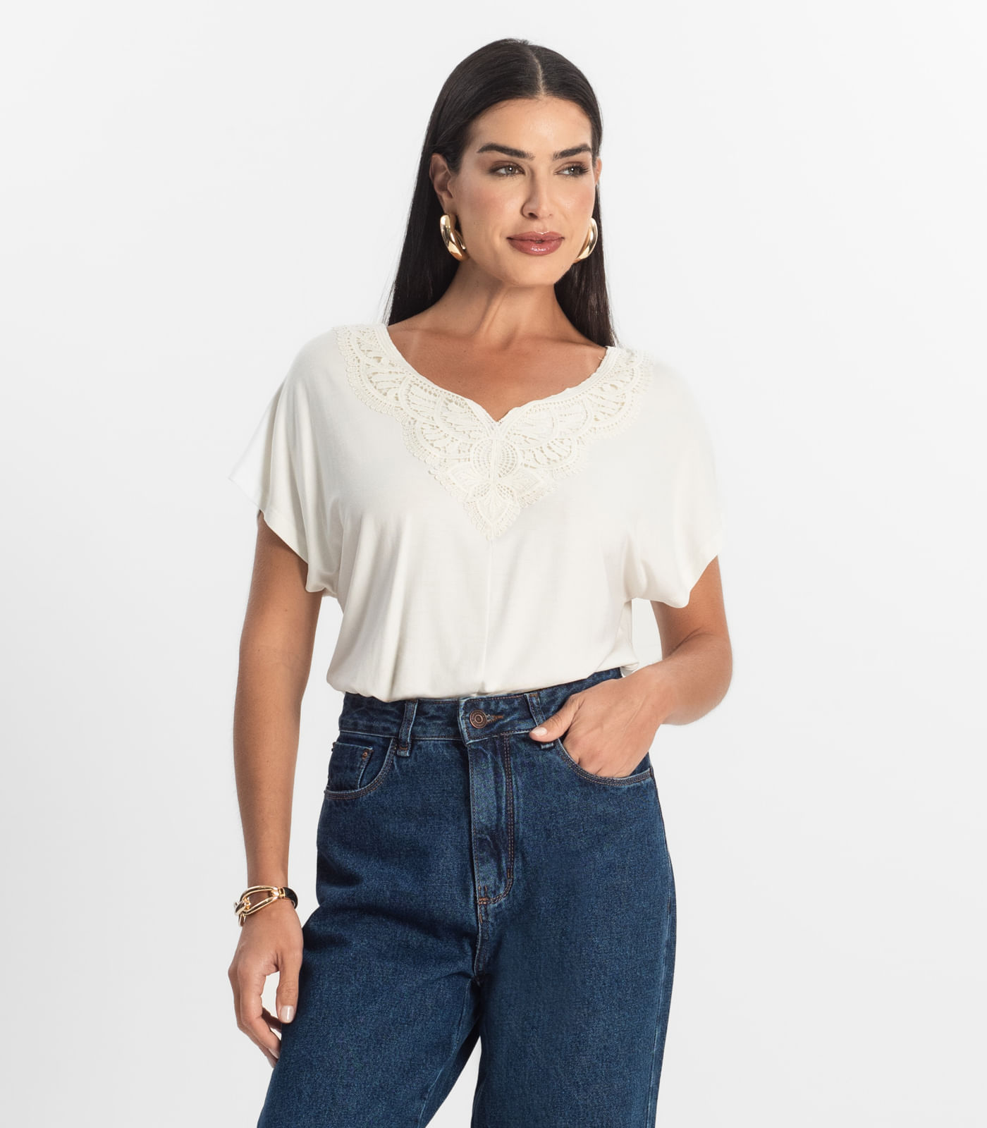 Blusa Feminina Manga Curta Viscotorcion Select Bege