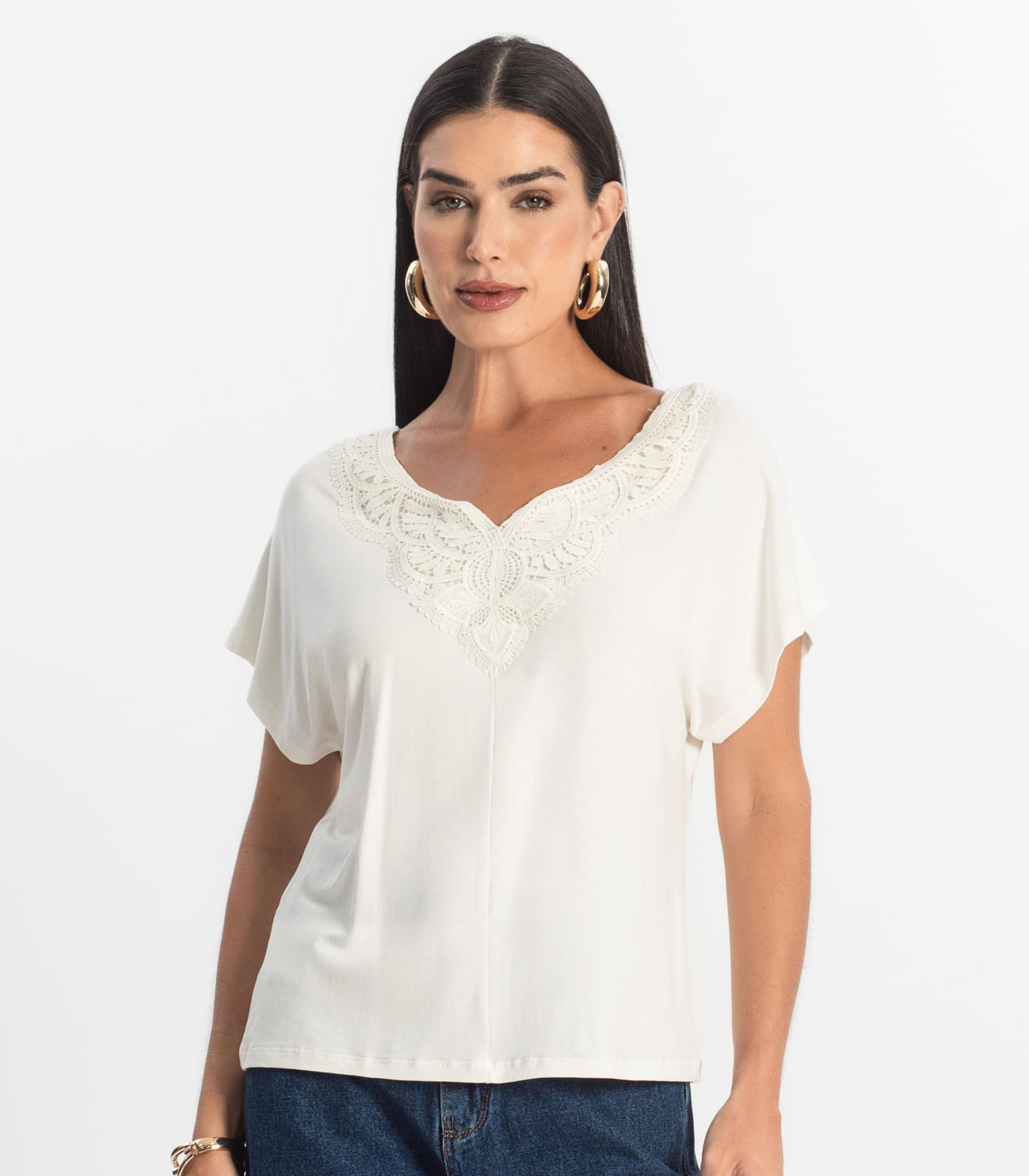 Blusa Feminina Manga Curta Viscotorcion Select Bege - Imagem 2