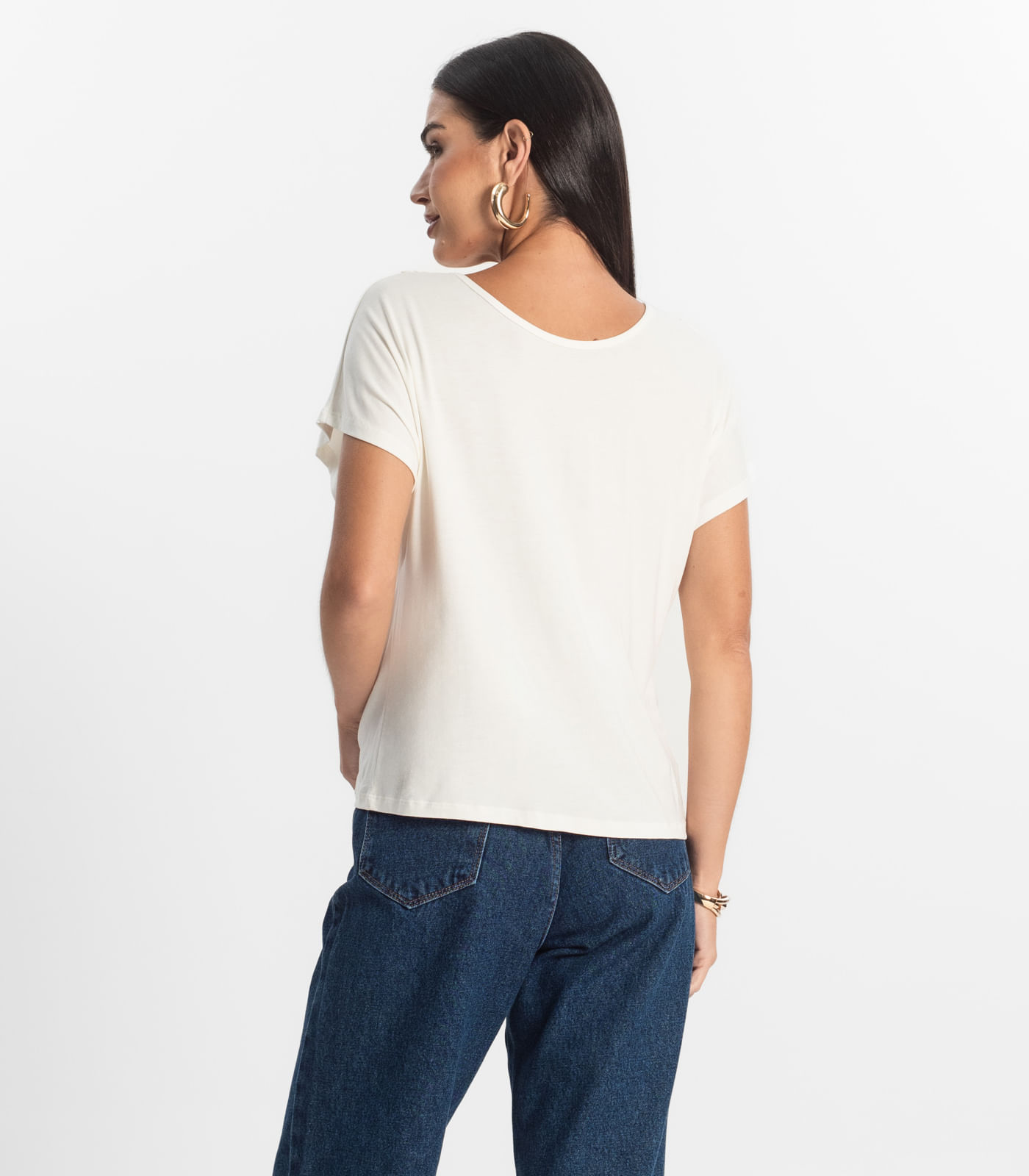 Blusa Feminina Manga Curta Viscotorcion Select Bege - Imagem 3