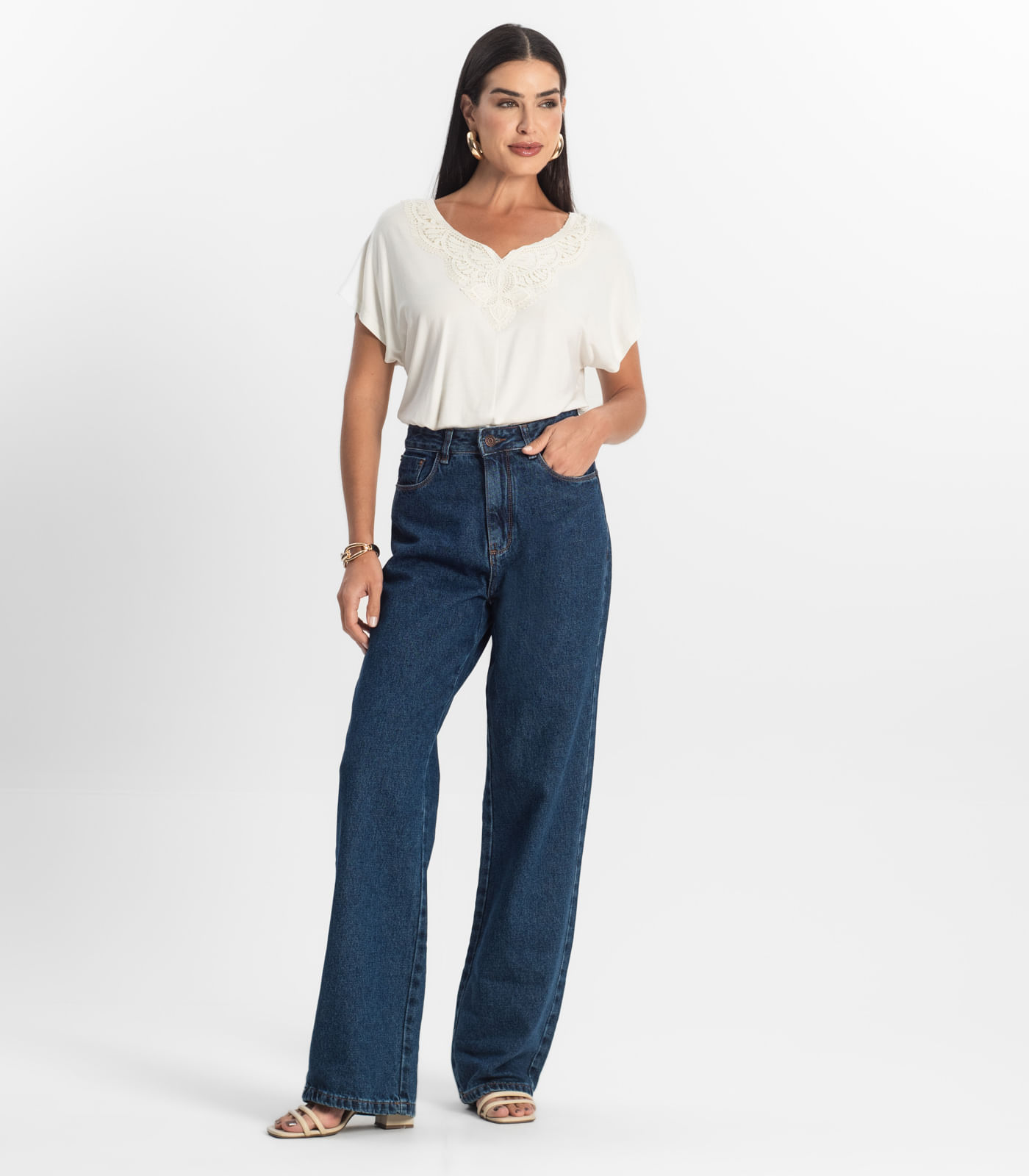 Blusa Feminina Manga Curta Viscotorcion Select Bege - Imagem 4