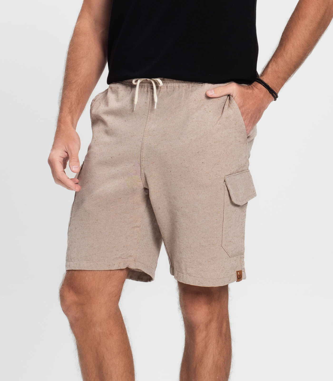 Bermuda Masculina Sarja Cargo Com Elástico Shift Bege - Imagem 2