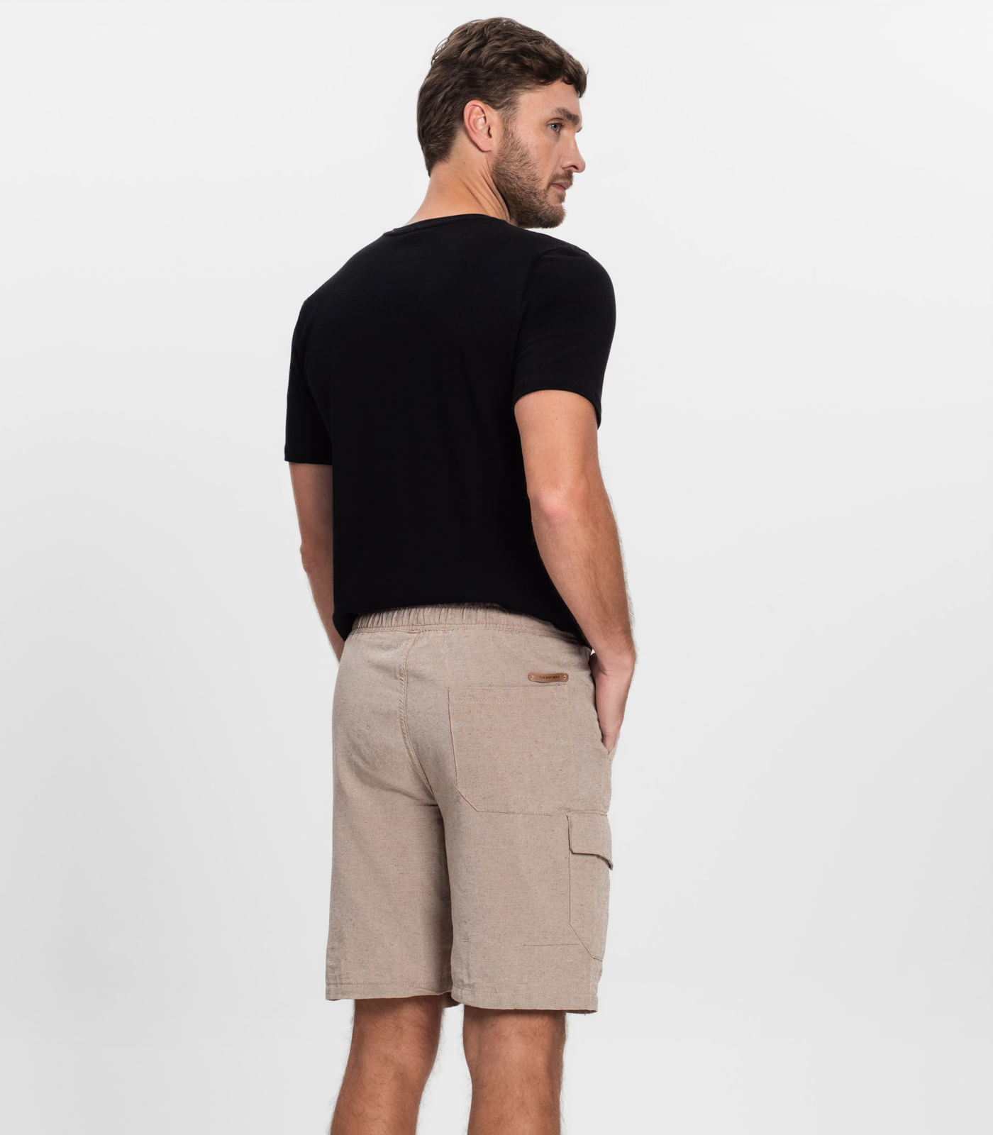 Bermuda Masculina Sarja Cargo Com Elástico Shift Bege - Imagem 3
