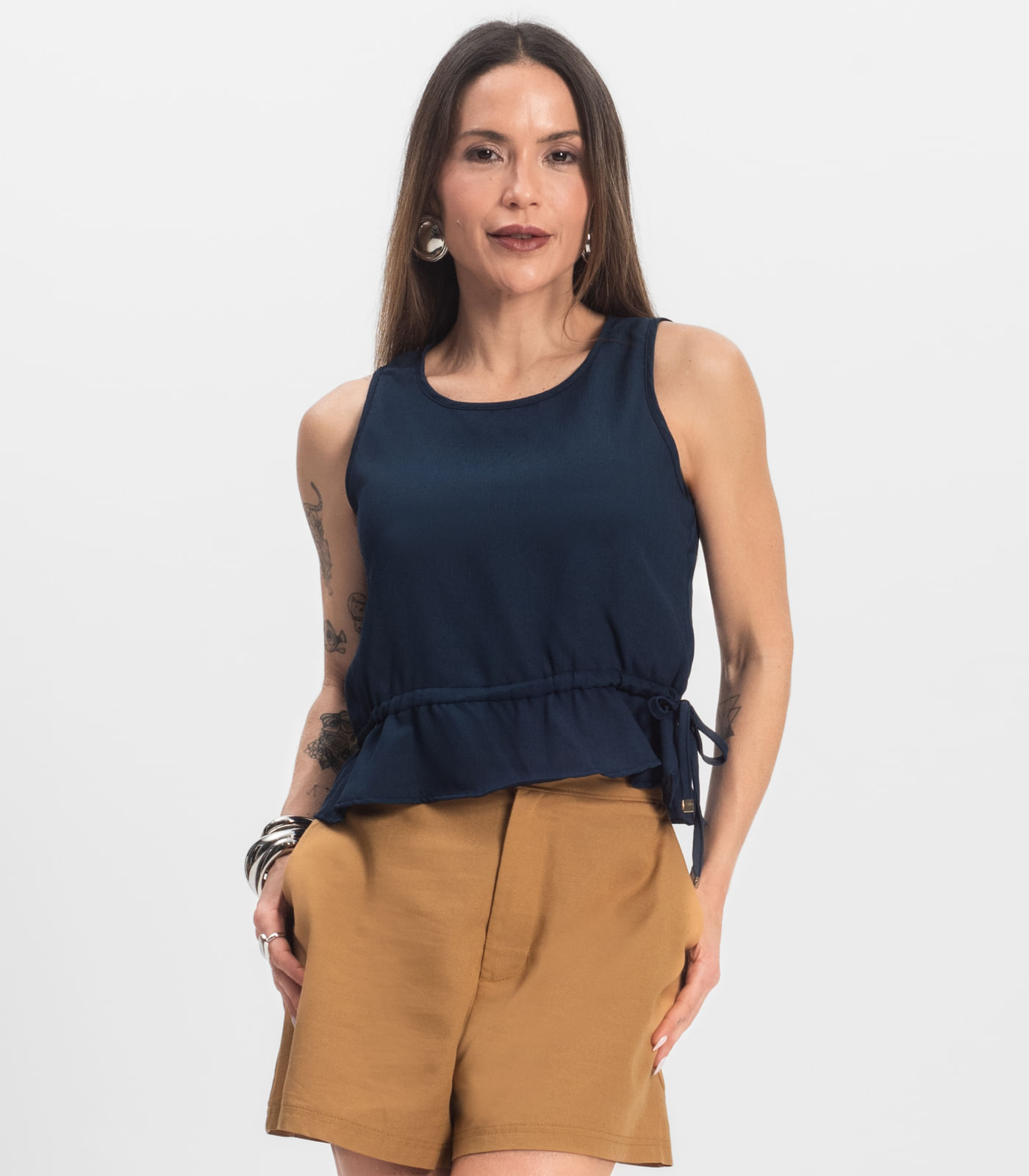 Regata Feminina em Crepe Infinita Cor Azul