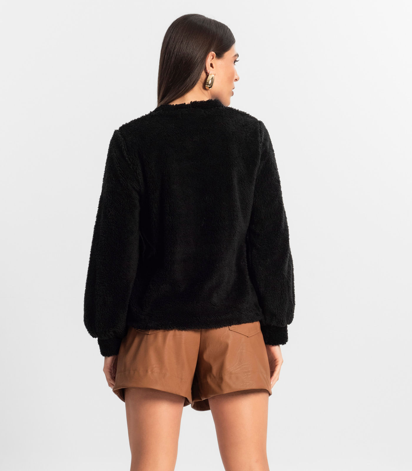 Blusão de Pelo Carneiro Feminino Endless Preto - Imagem 3