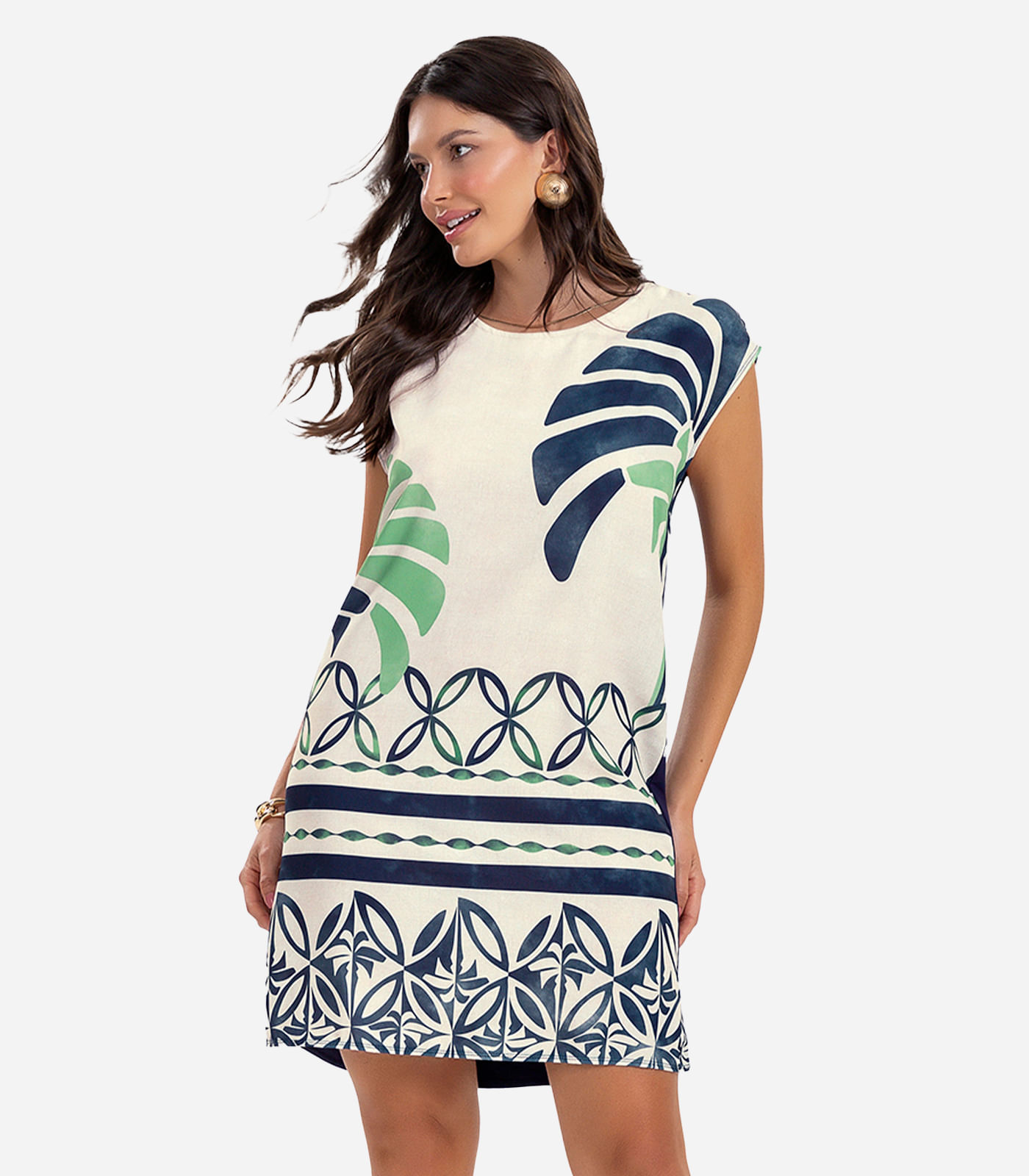 Vestido Feminino Curto Estampado Azul