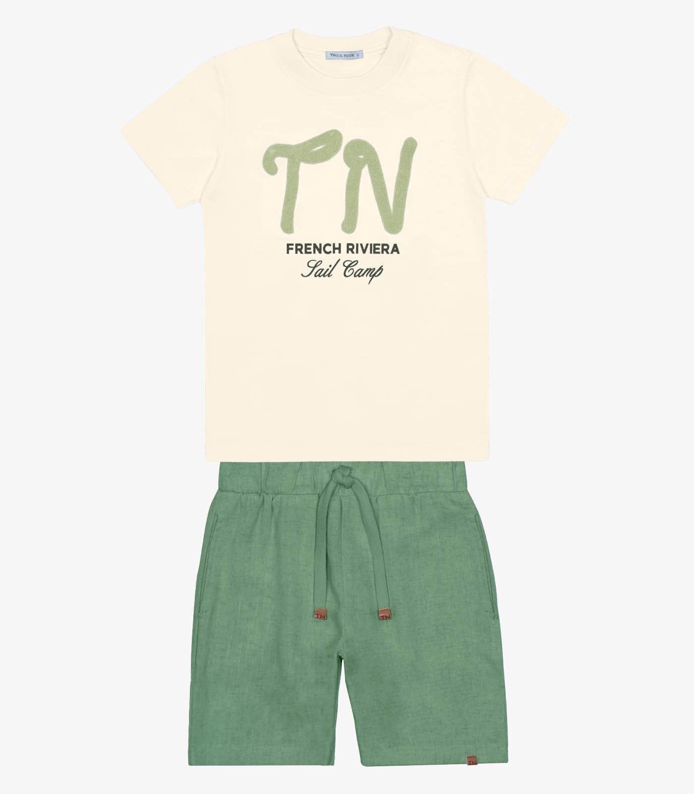 Conjunto Menino Camiseta Com Bermuda Trick Nick Bege