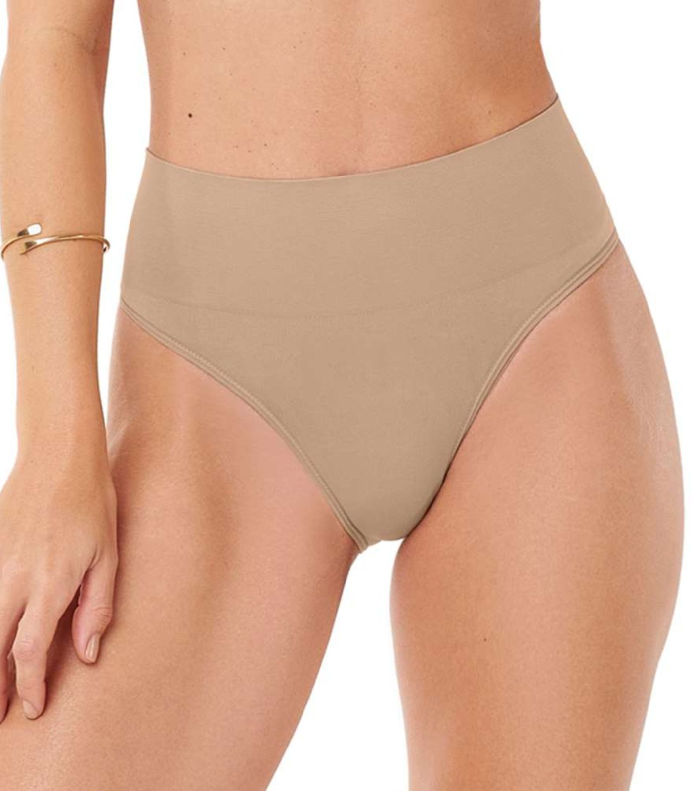 Calcinha Tanga Cós Alto Sem Costura Zee Rucci Bege