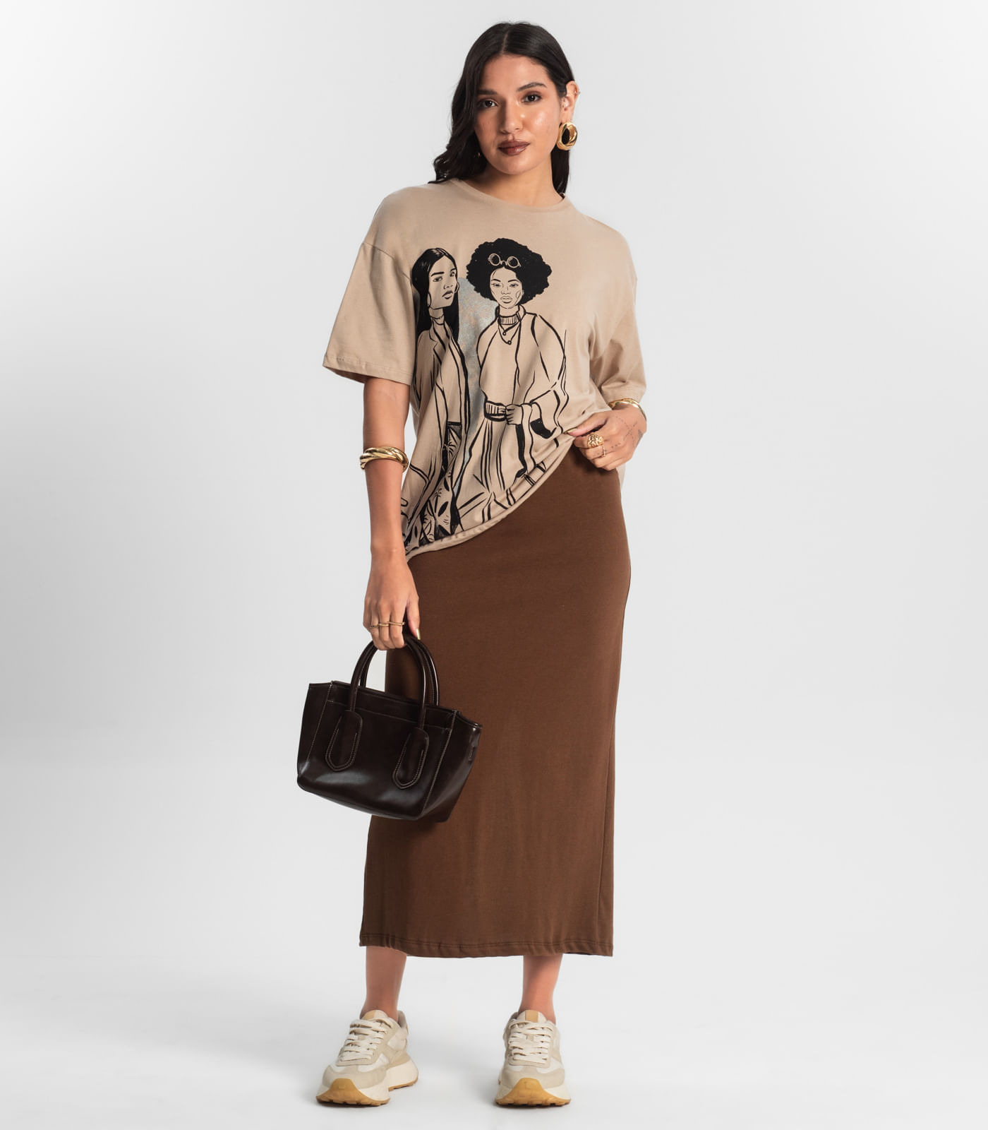 Blusa T- Shirt Feminina Rovitex Marrom - Imagem 4