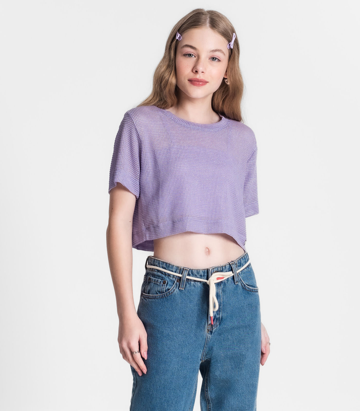 Blusa Juvenil Feminina com Sobreposição Minty Roxo