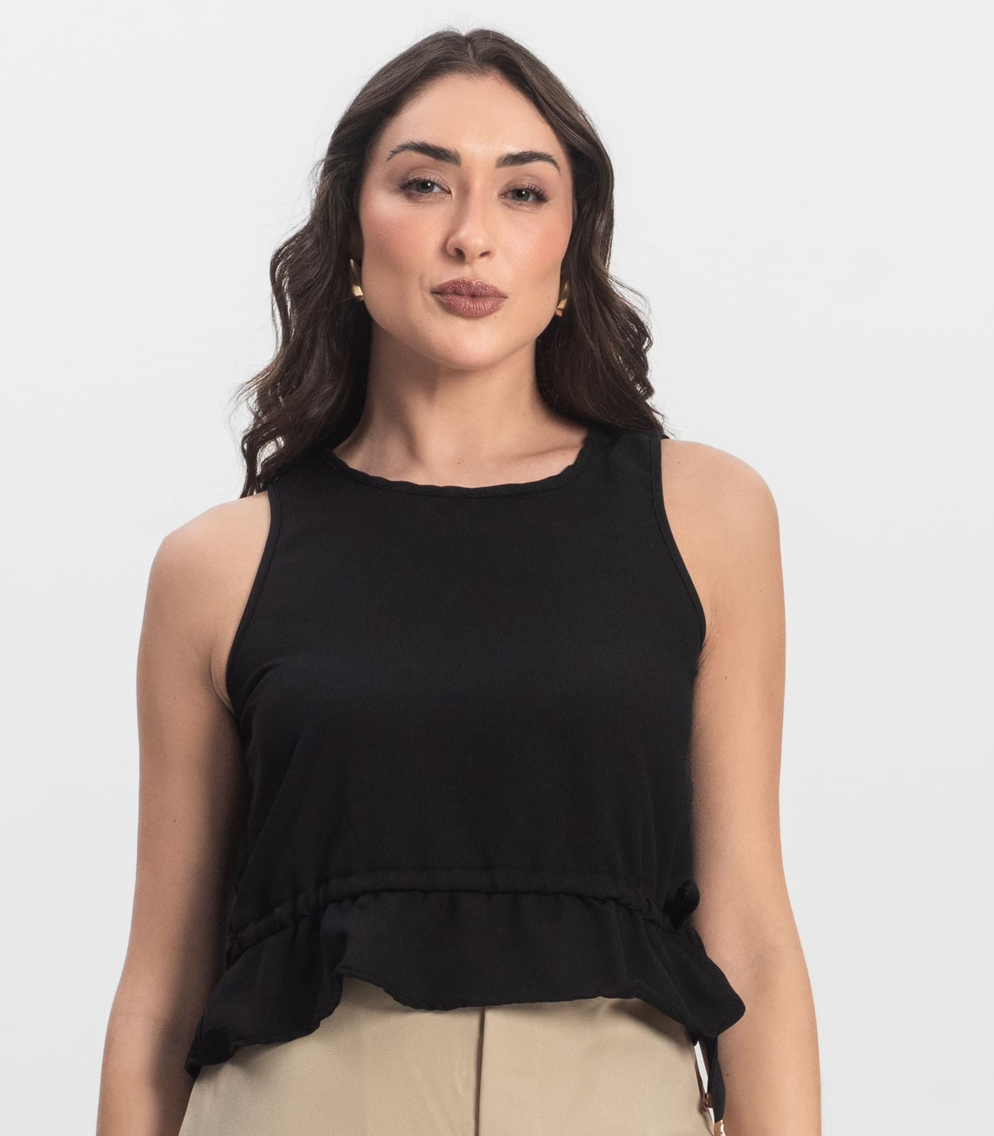 Regata Feminina em Crepe Infinita Cor Preto - Imagem 2