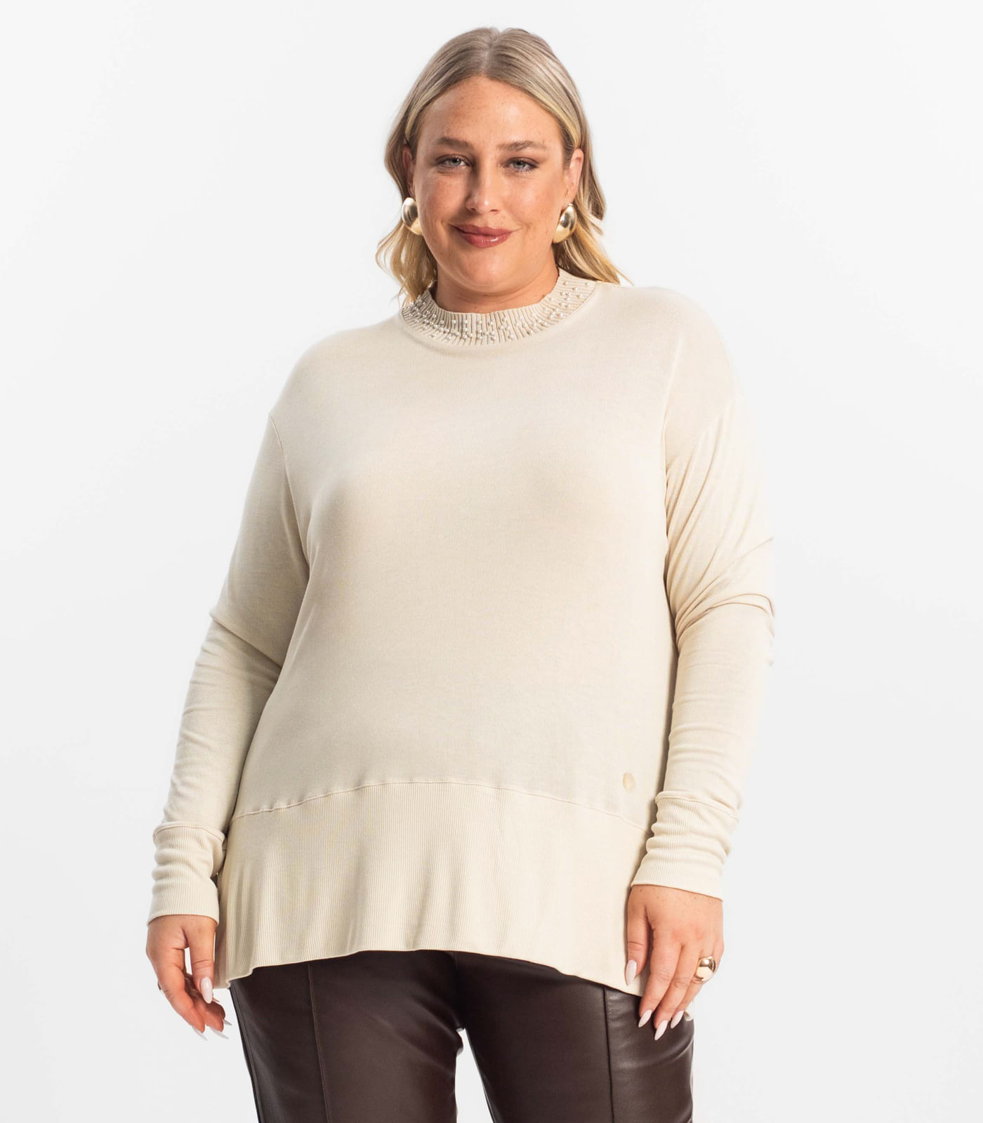 Moletom Feminino Plus Size Secret Glam Bege