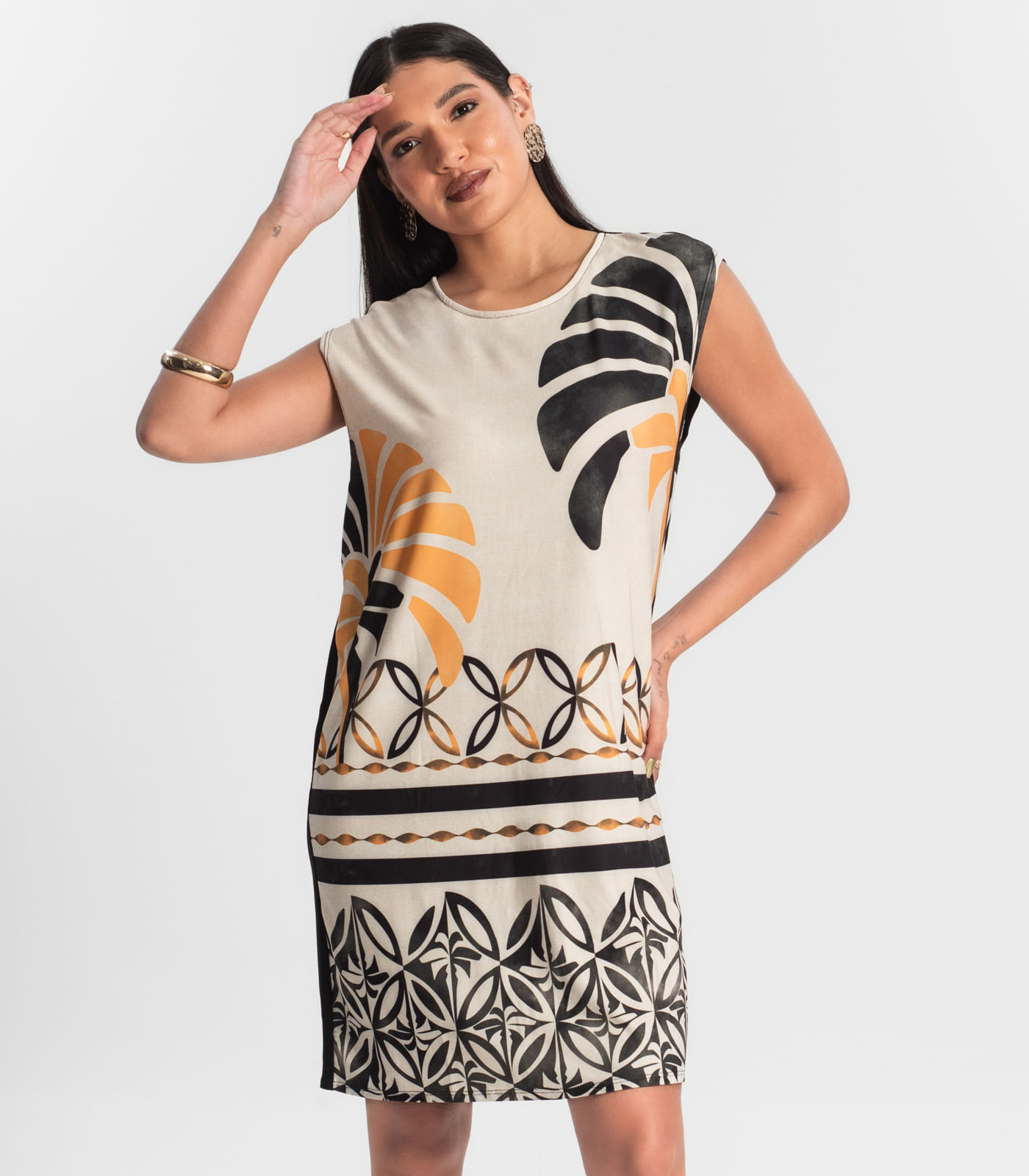 Vestido Feminino Curto Estampado Preto