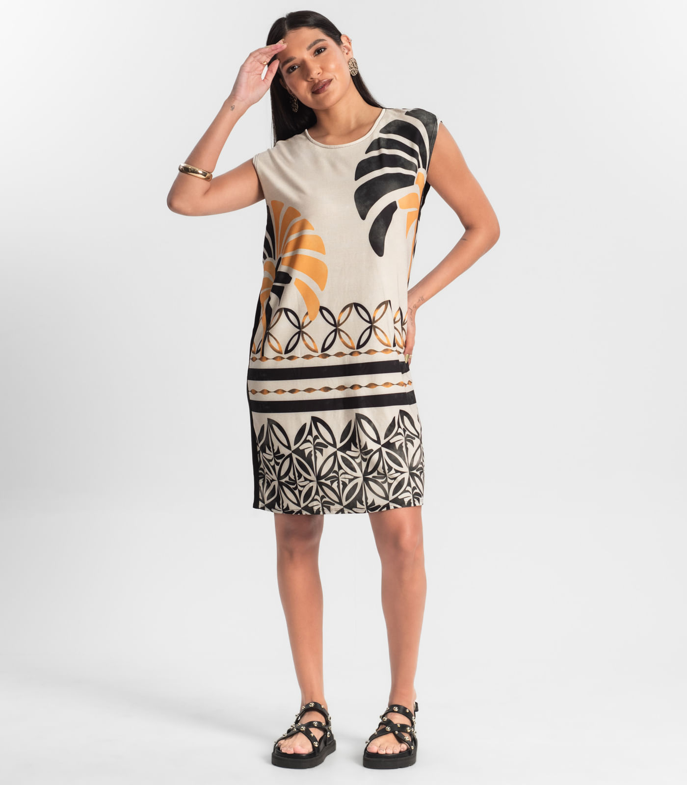 Vestido Feminino Curto Estampado Preto - Imagem 4