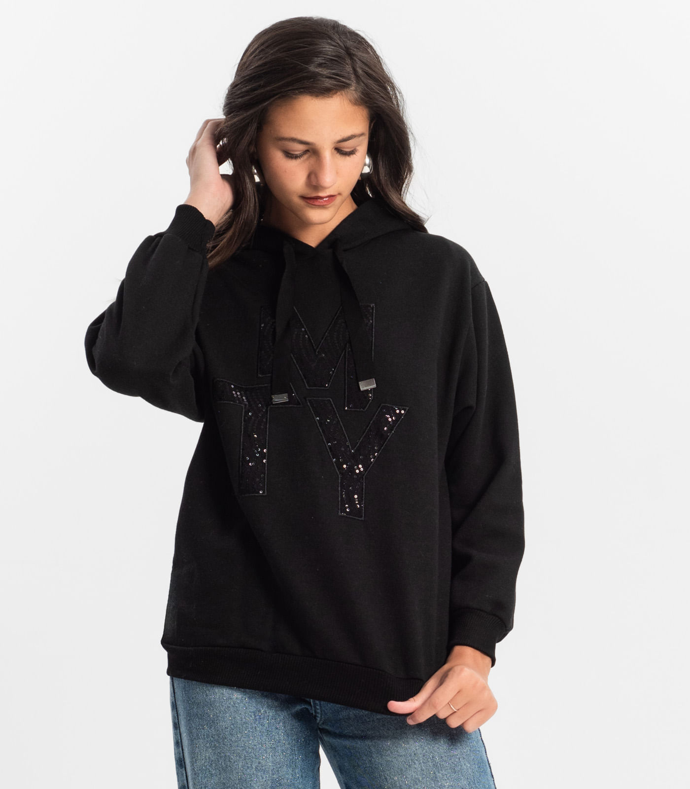 Moletom Juvenil Feminino com Capuz Minty Preto