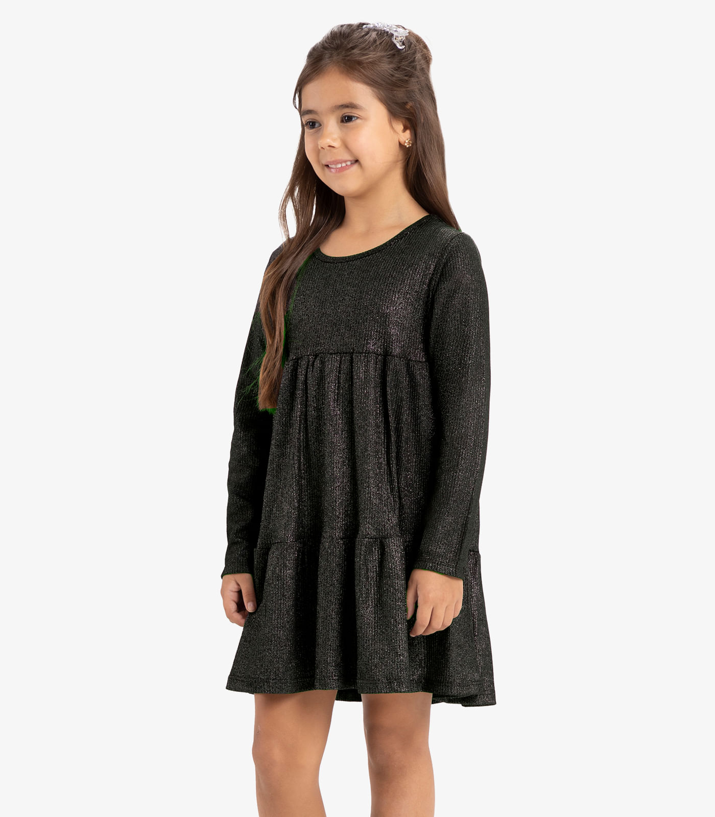 Vestido Infantil Manga Longa Canelado Rovi Kids Preto - Imagem 2