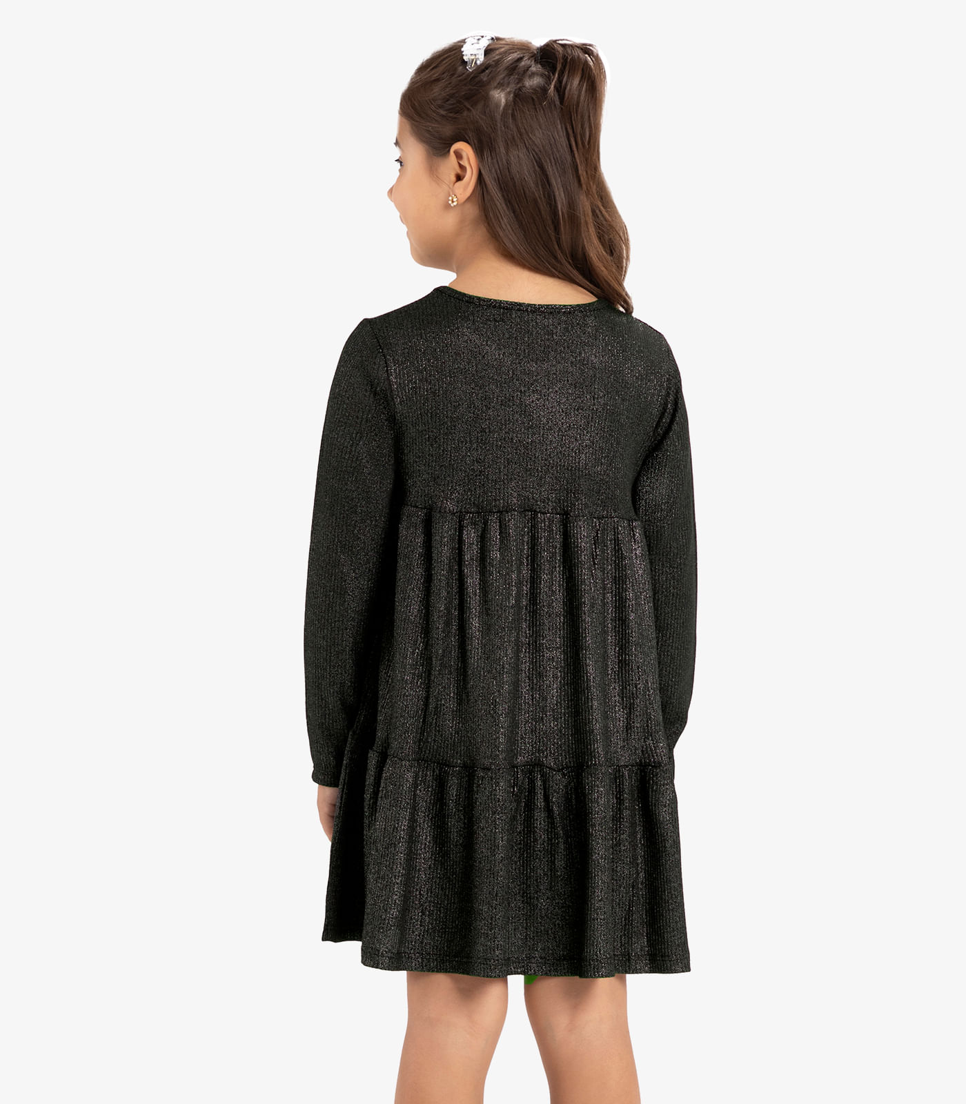 Vestido Infantil Manga Longa Canelado Rovi Kids Preto - Imagem 3