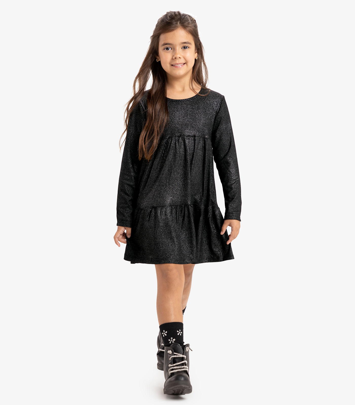 Vestido Infantil Manga Longa Canelado Rovi Kids Preto - Imagem 4