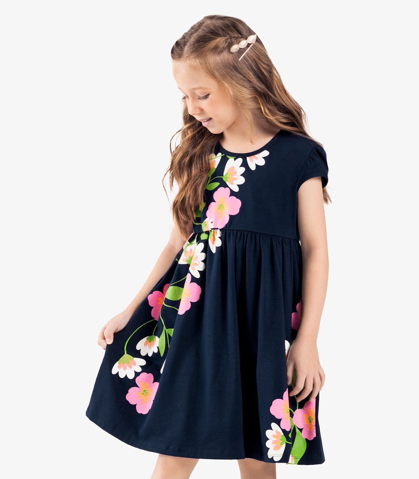 Vestido Infantil Manga Curta Rovi Kids Azul