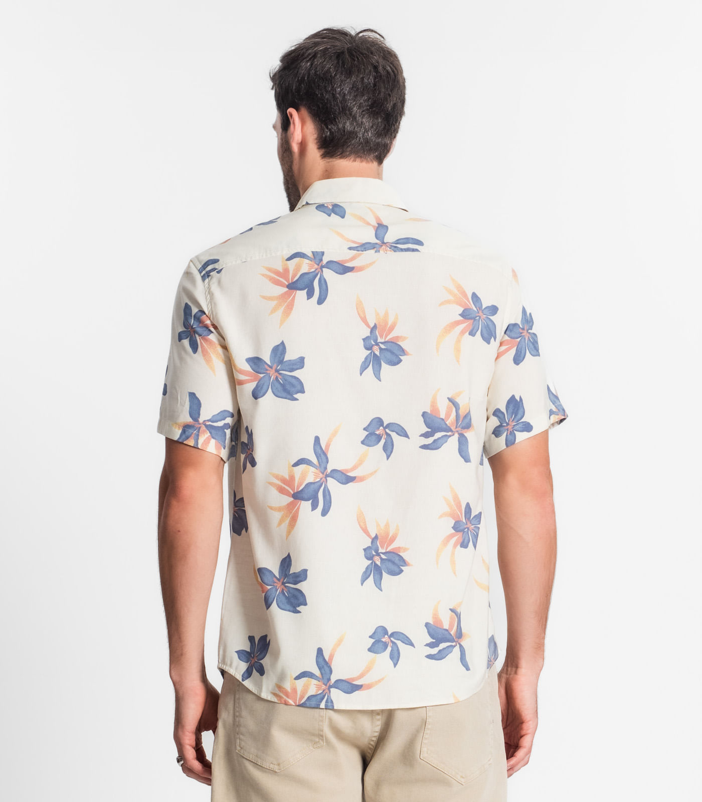 Camisa Masculina Florida Com Botões Select Bege - Imagem 3
