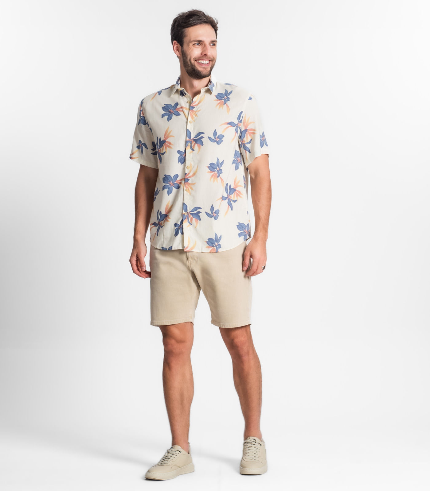 Camisa Masculina Florida Com Botões Select Bege - Imagem 4