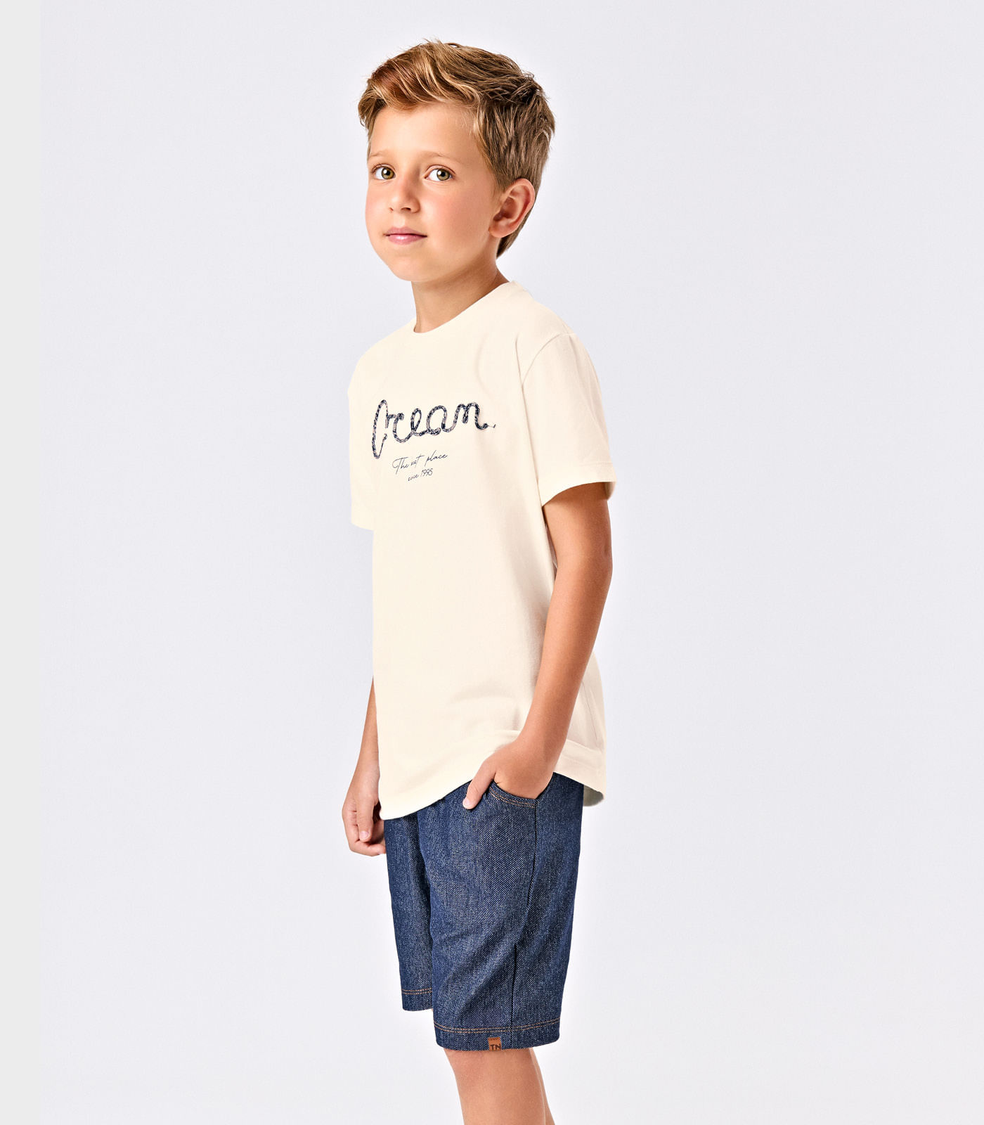 Conjunto Infantil Camiseta Com Bermuda Trick Nick Bege