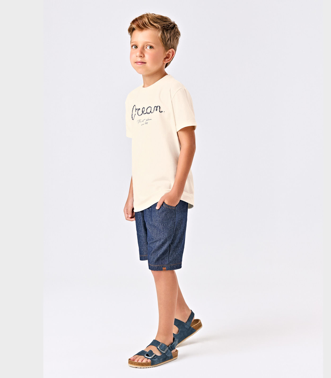 Conjunto Infantil Camiseta Com Bermuda Trick Nick Bege - Imagem 5