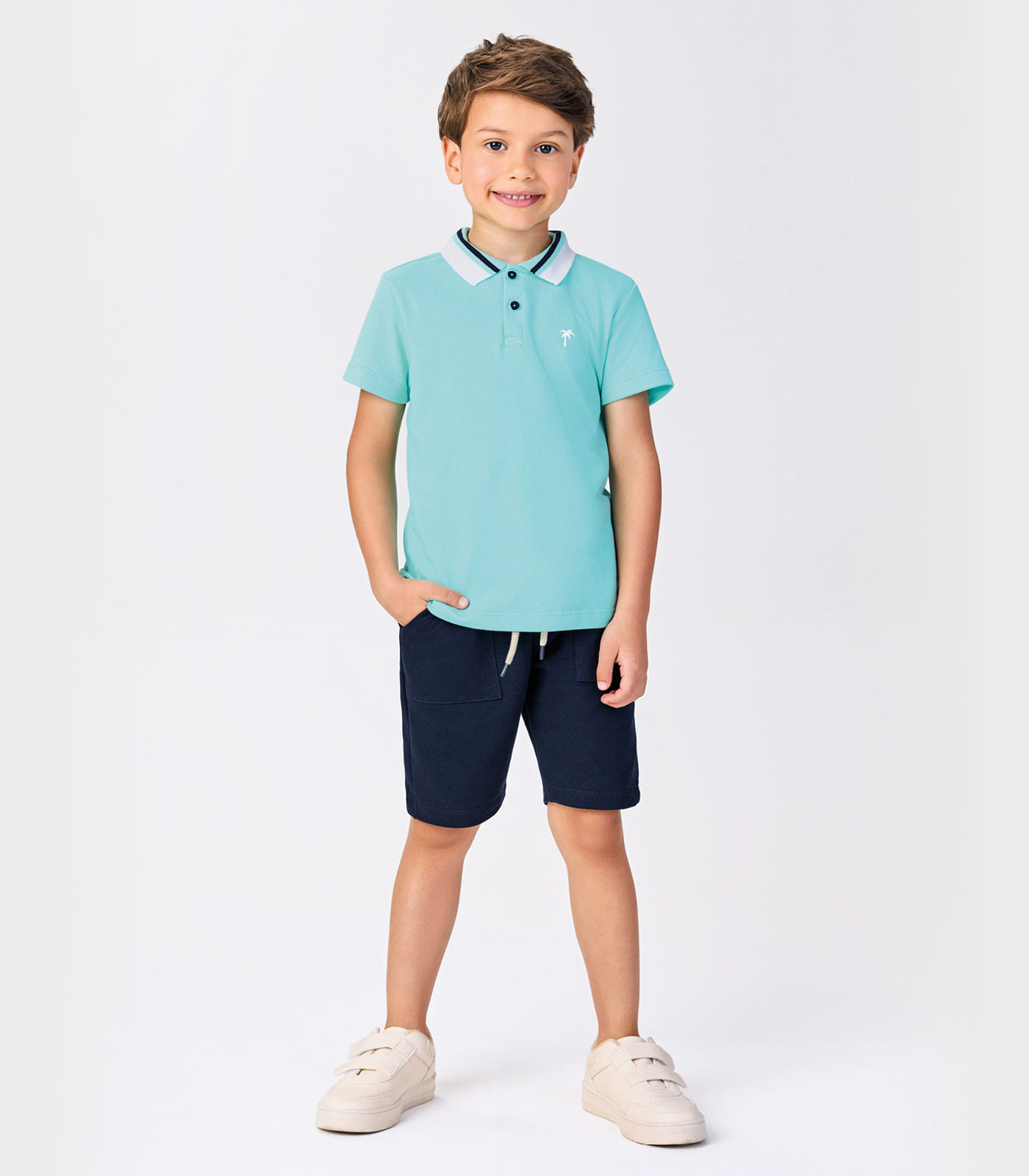 Conjunto Infantil Polo Com Bermuda Trick Nick Azul - Imagem 5