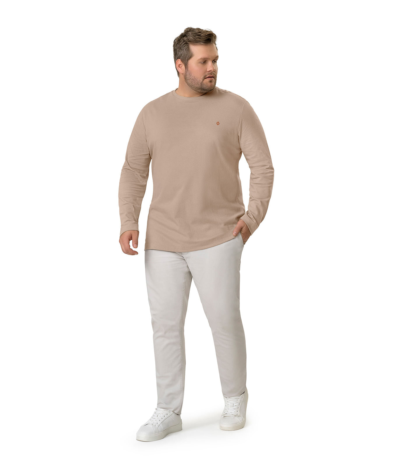 Camiseta Masculina Plus Size Manga Longa Diametro Marrom - Imagem 2