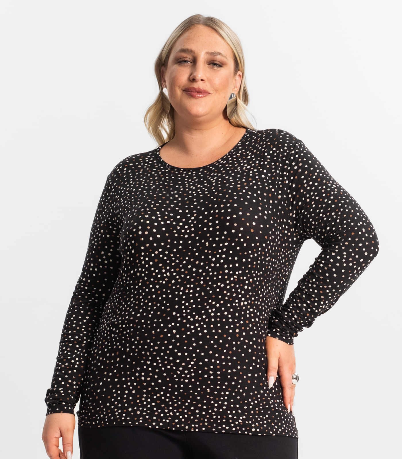 Blusa Feminina Manga Longa Plus Size Secret Glam Preto - Imagem 2