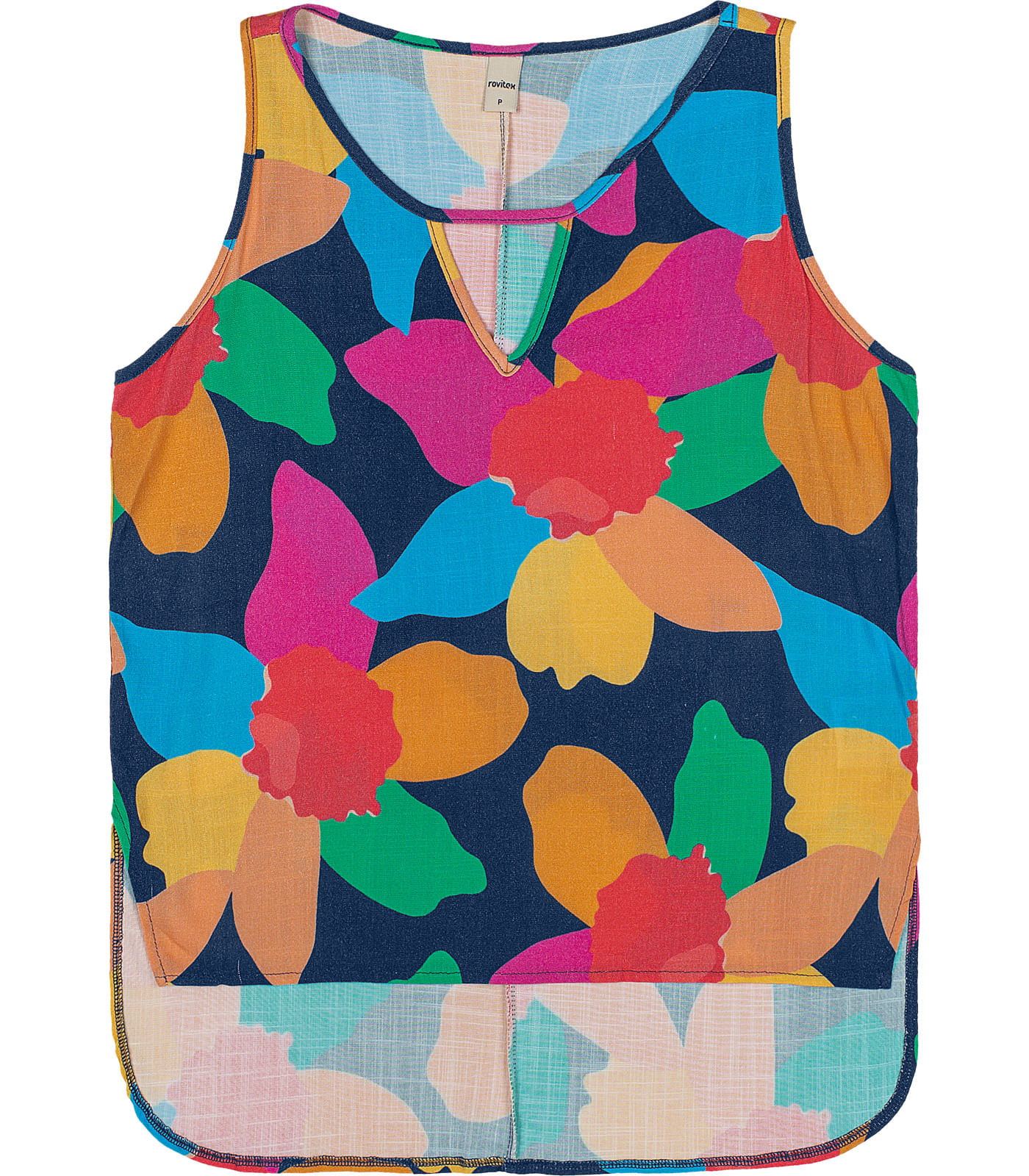 Regata Feminina Flores Assimétrica Rovitex Azul - Imagem 4