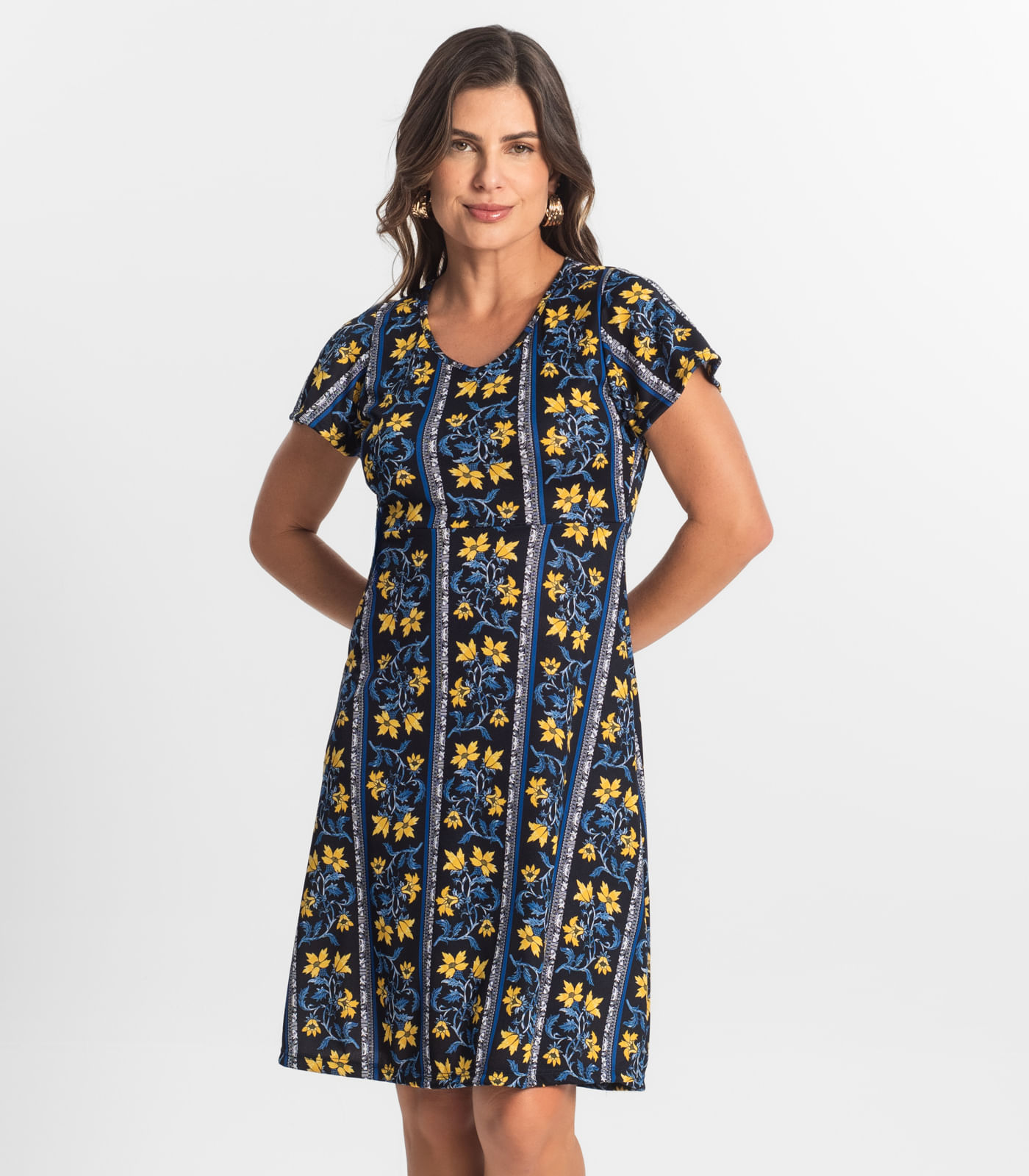 Vestido Feminino Evasê Estampado Select Azul