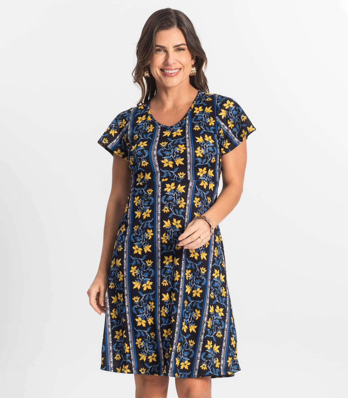 Vestido Feminino Evasê Estampado Select Azul - Imagem 2