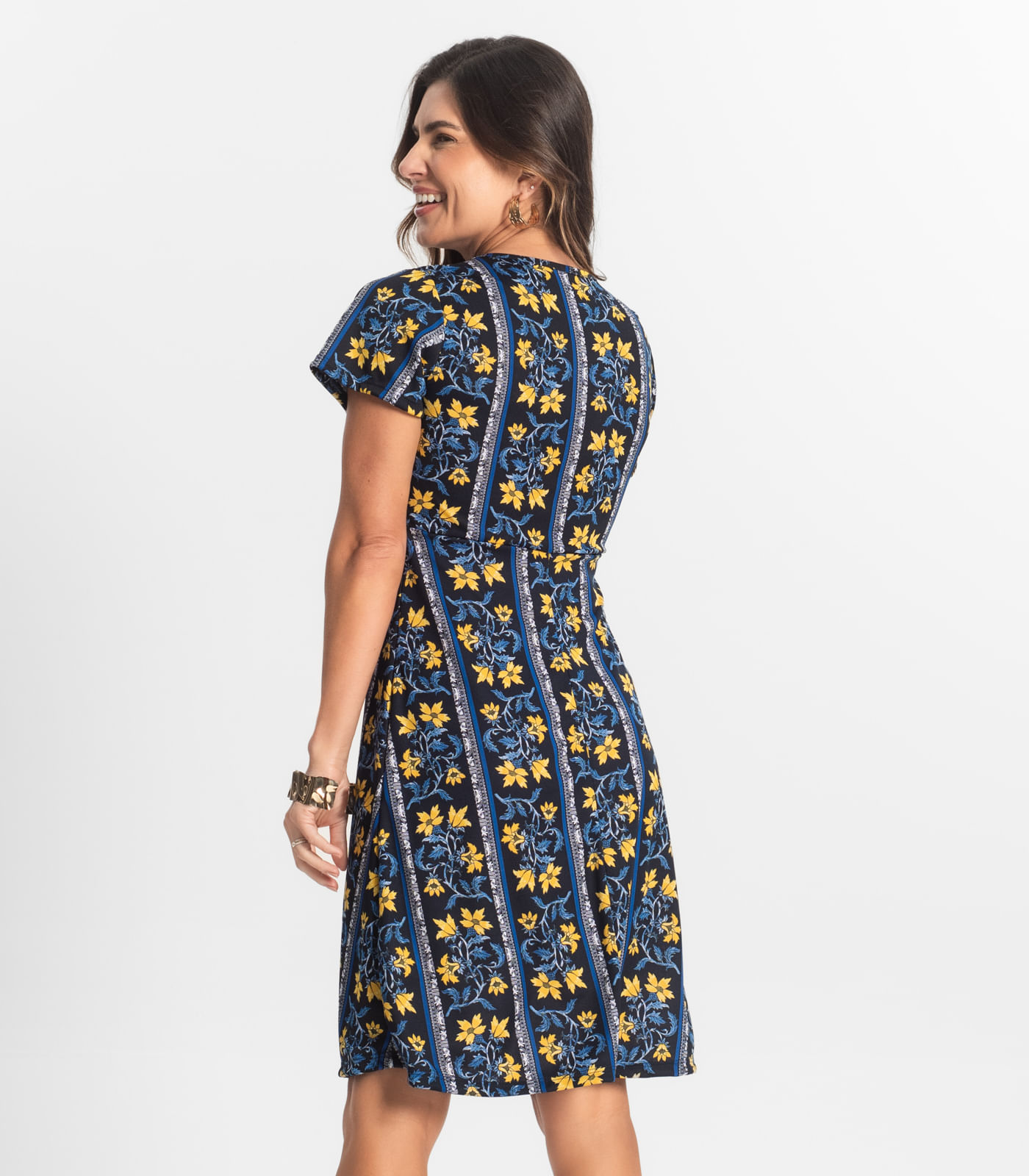 Vestido Feminino Evasê Estampado Select Azul - Imagem 3