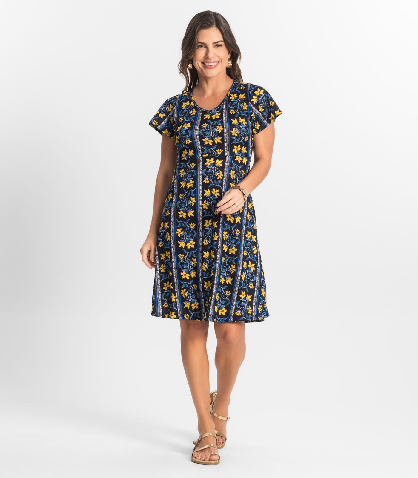 Vestido Feminino Evasê Estampado Select Azul - Imagem 4