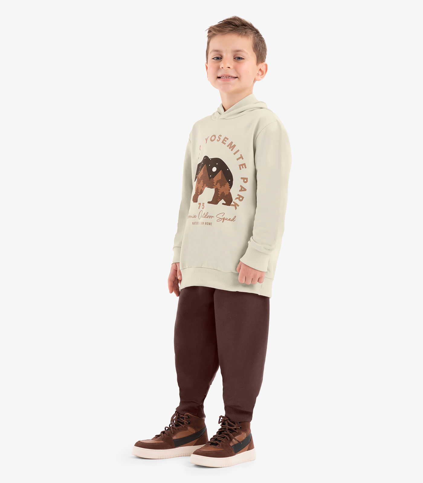 Conjunto Blusão Com Capuz E Calça Rovi Kids Bege