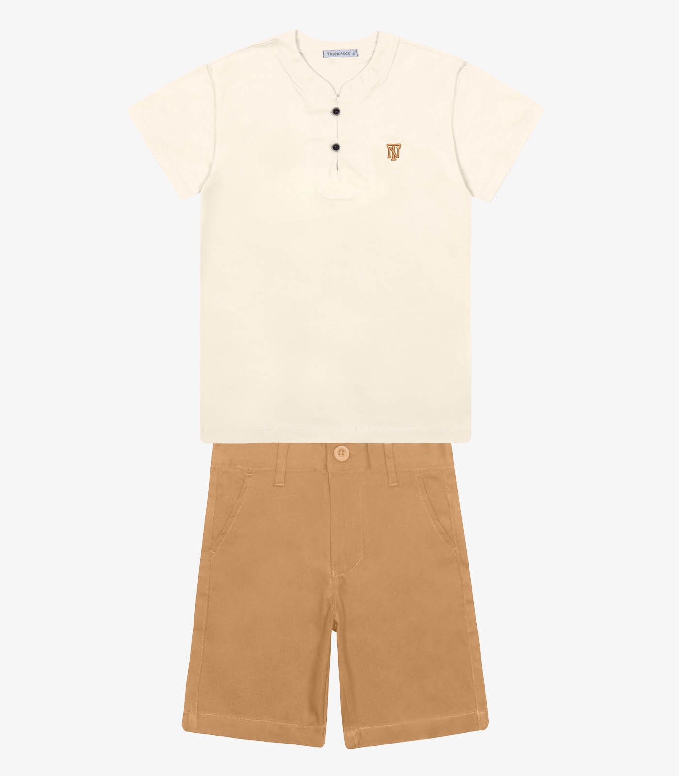 Conjunto Infantil Camiseta Com Bermuda Trick Nick Bege