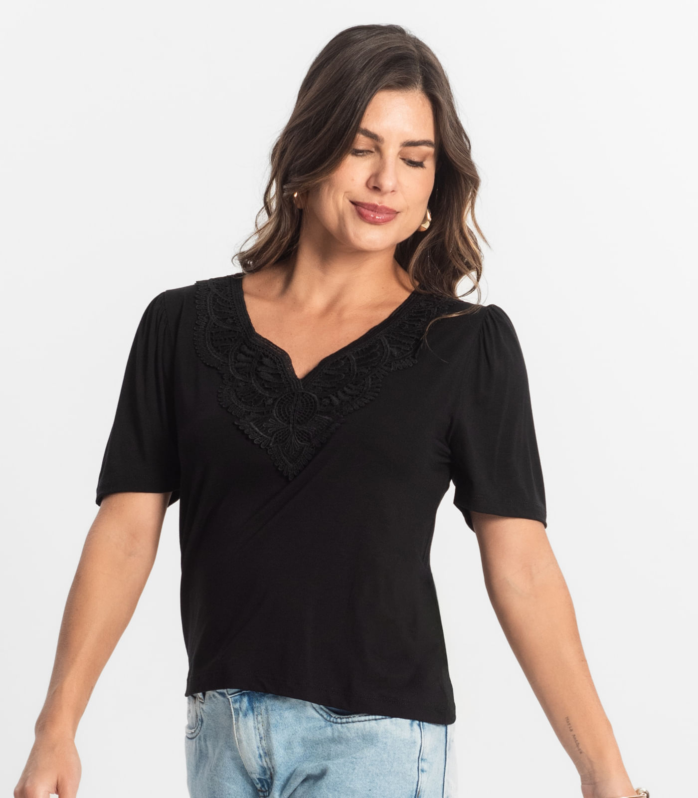 Blusa Feminina Manga Curta Viscotorcion Select Preto - Imagem 2